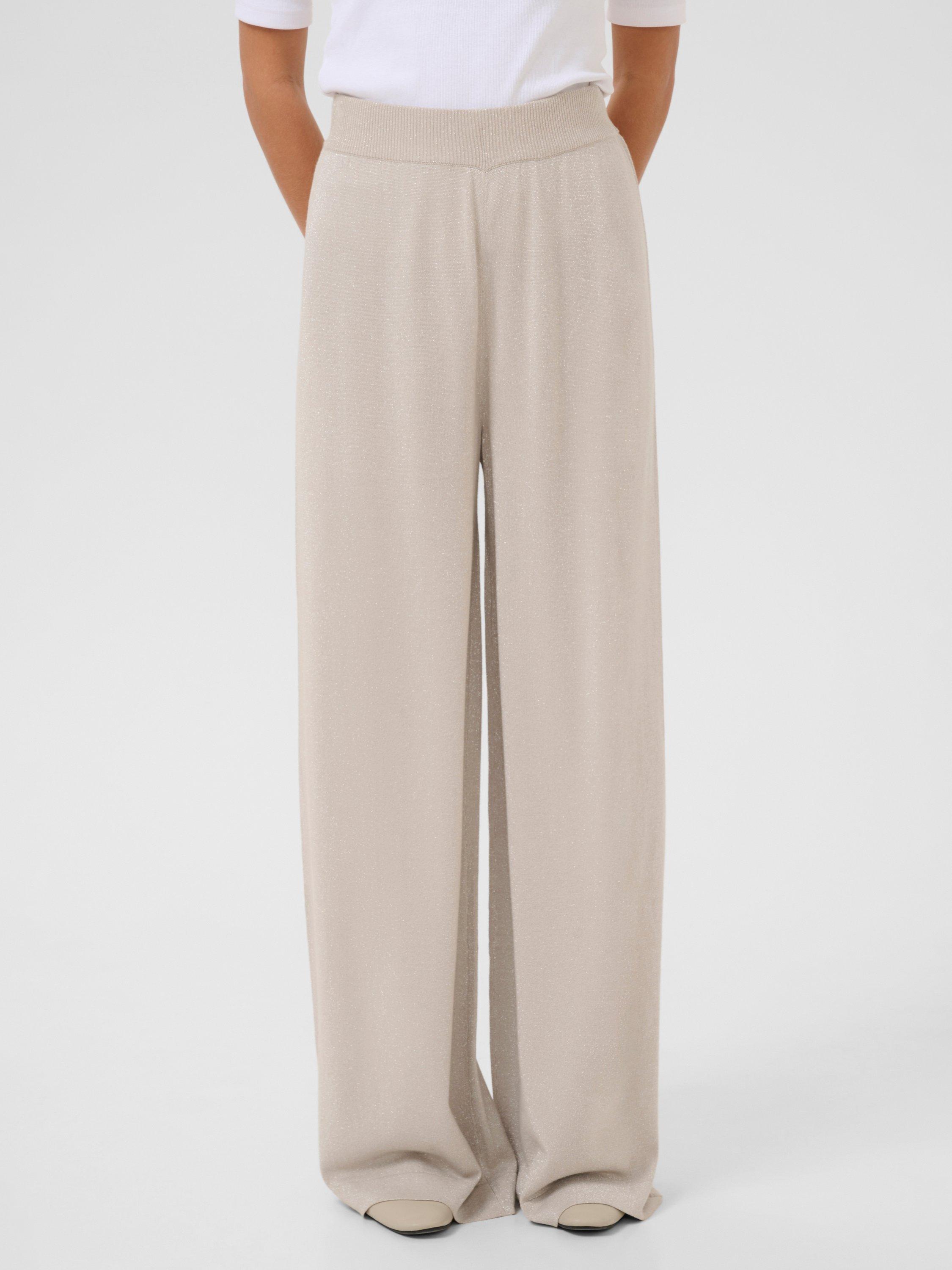 Product image 1 of 6, which shows KAFFE Regina Knit Wide Leg Trousers, Mid Grey, XS