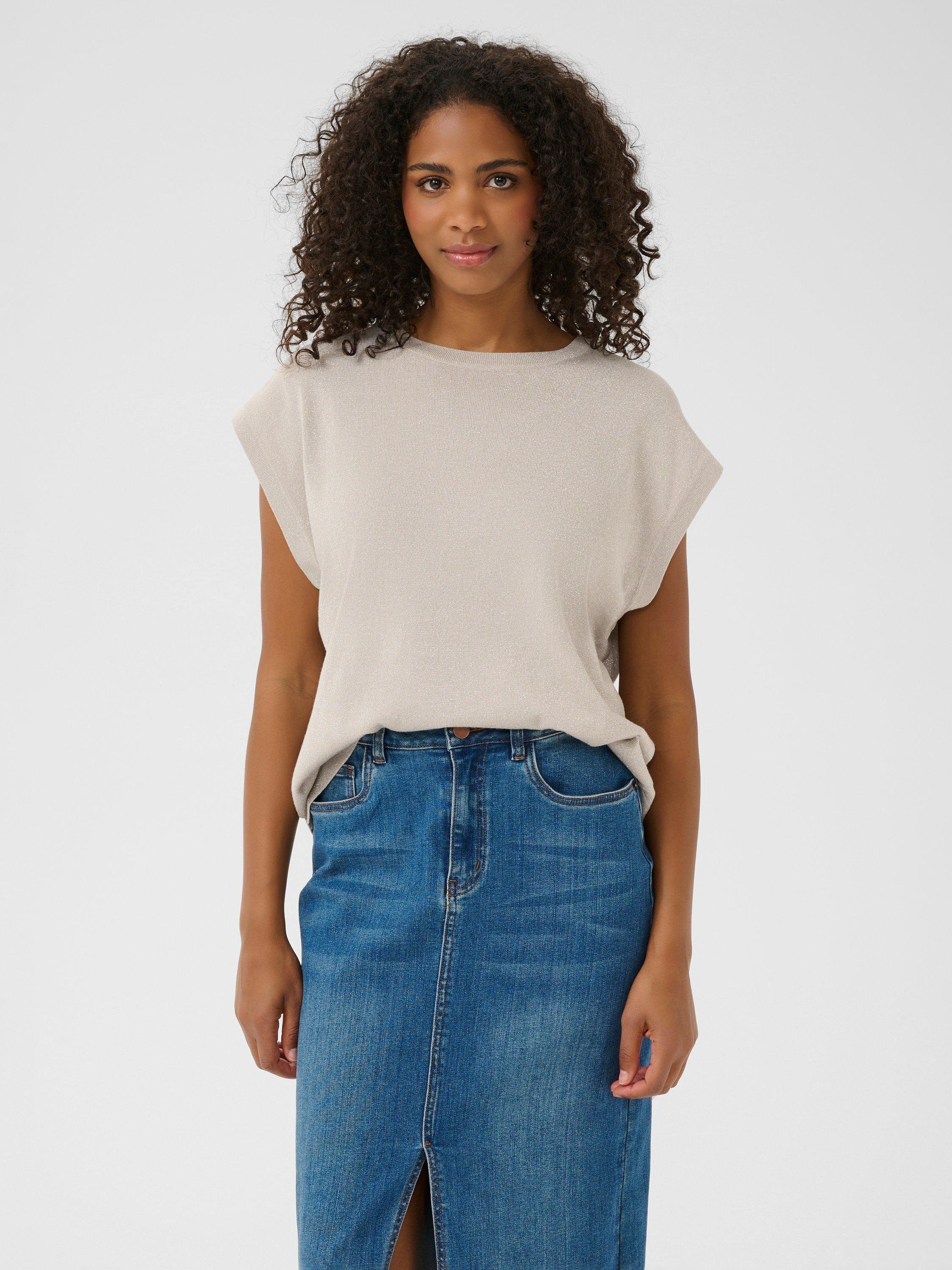 Product image 1 of 6, which shows KAFFE Regina Open Back Knit Top, Mid Grey, XS