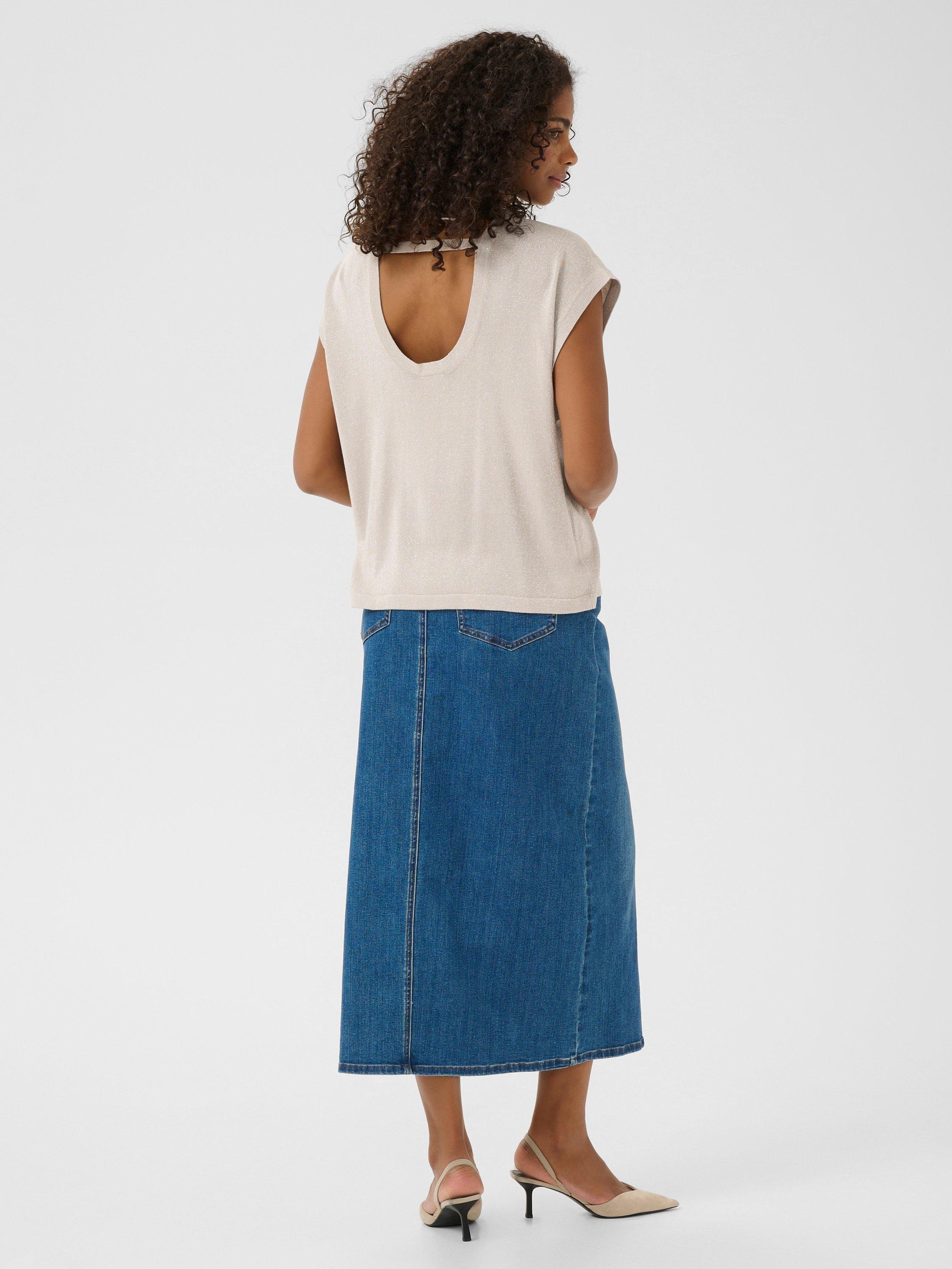Product image 2 of 6, which shows KAFFE Regina Open Back Knit Top, Mid Grey, XS