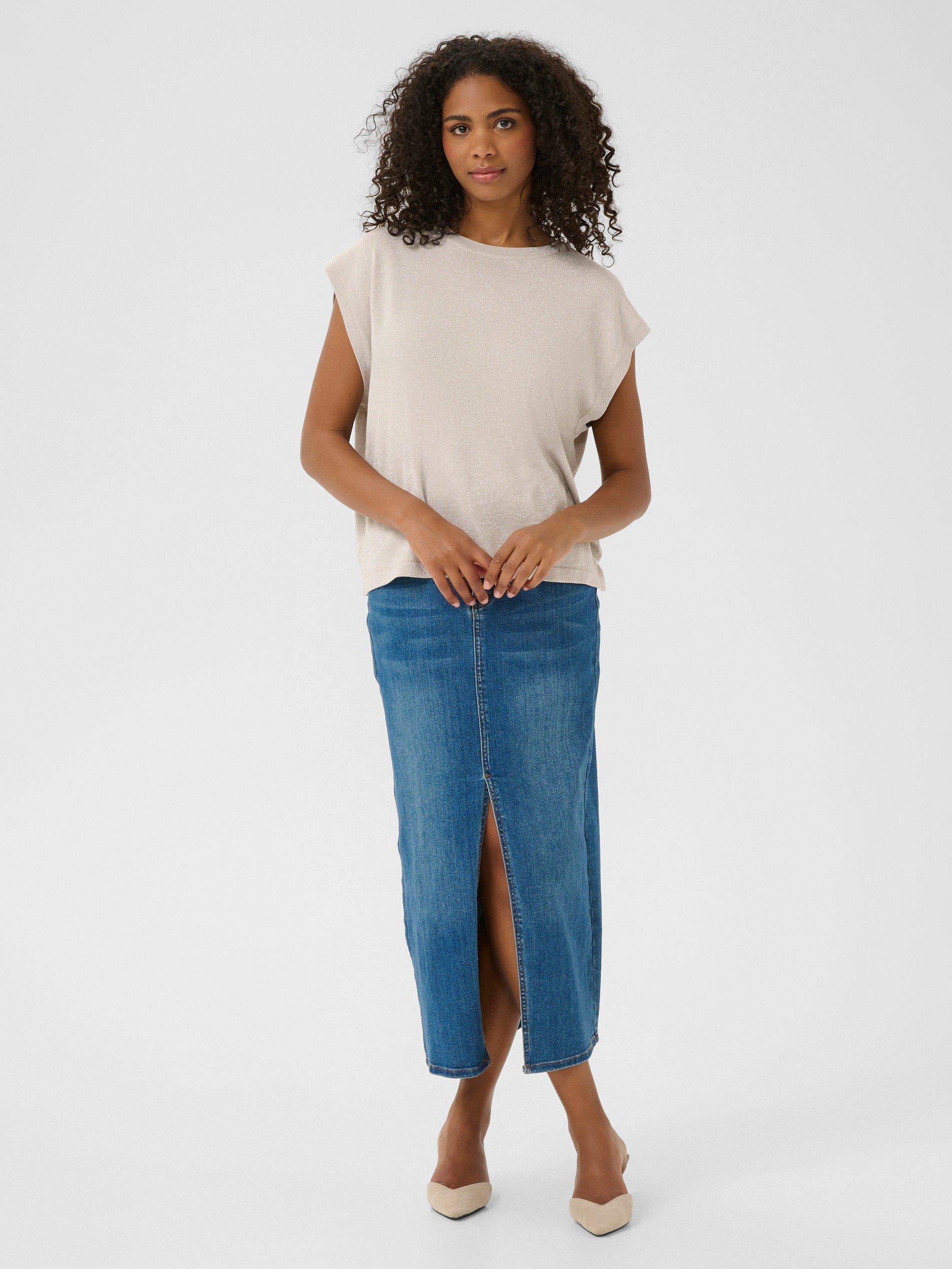 Product image 3 of 6, which shows KAFFE Regina Open Back Knit Top, Mid Grey, XS