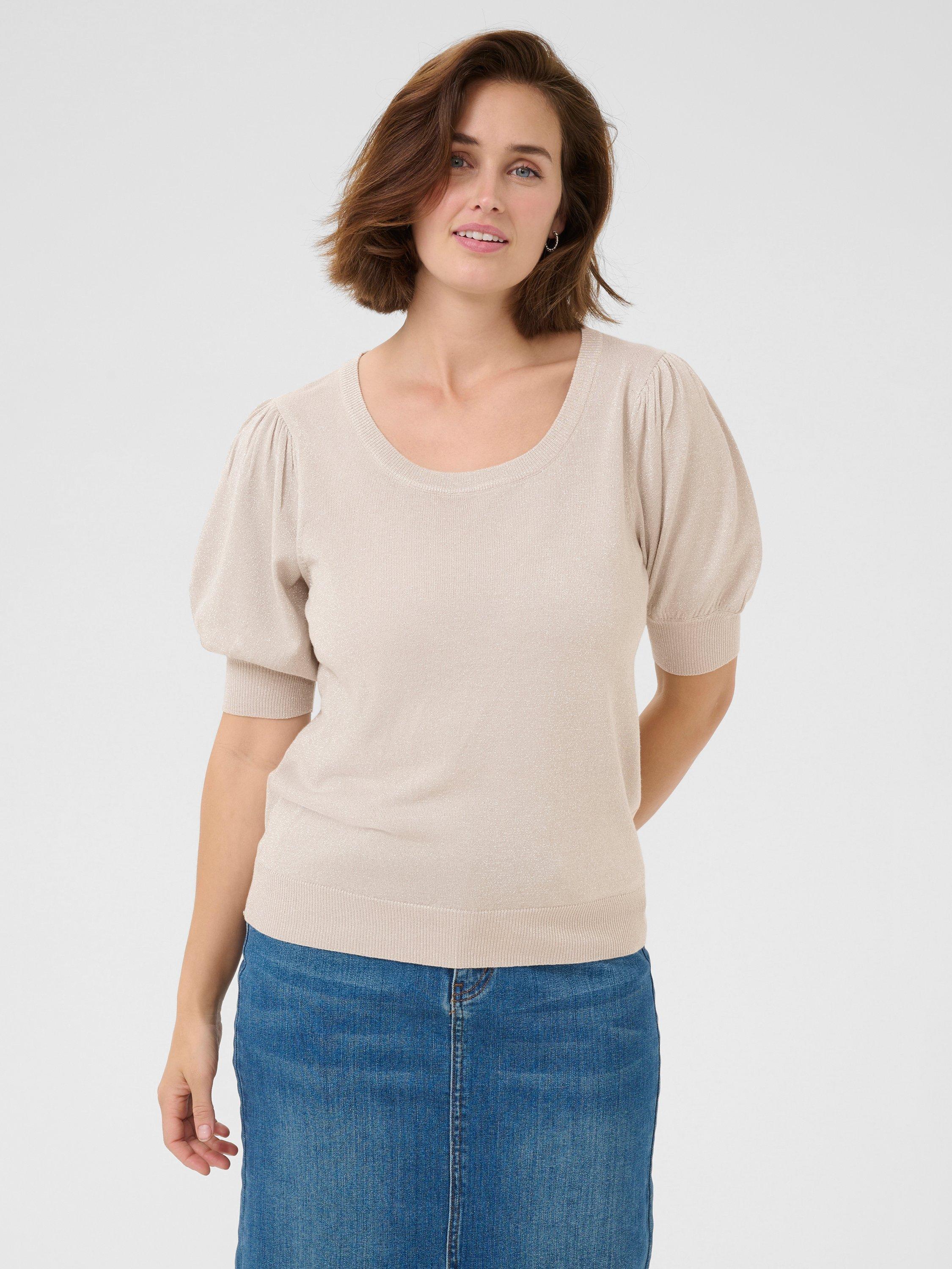 Product image 1 of 6, which shows KAFFE Regina Scoop Neck Short Sleeve Jumper, Mid Grey, XS