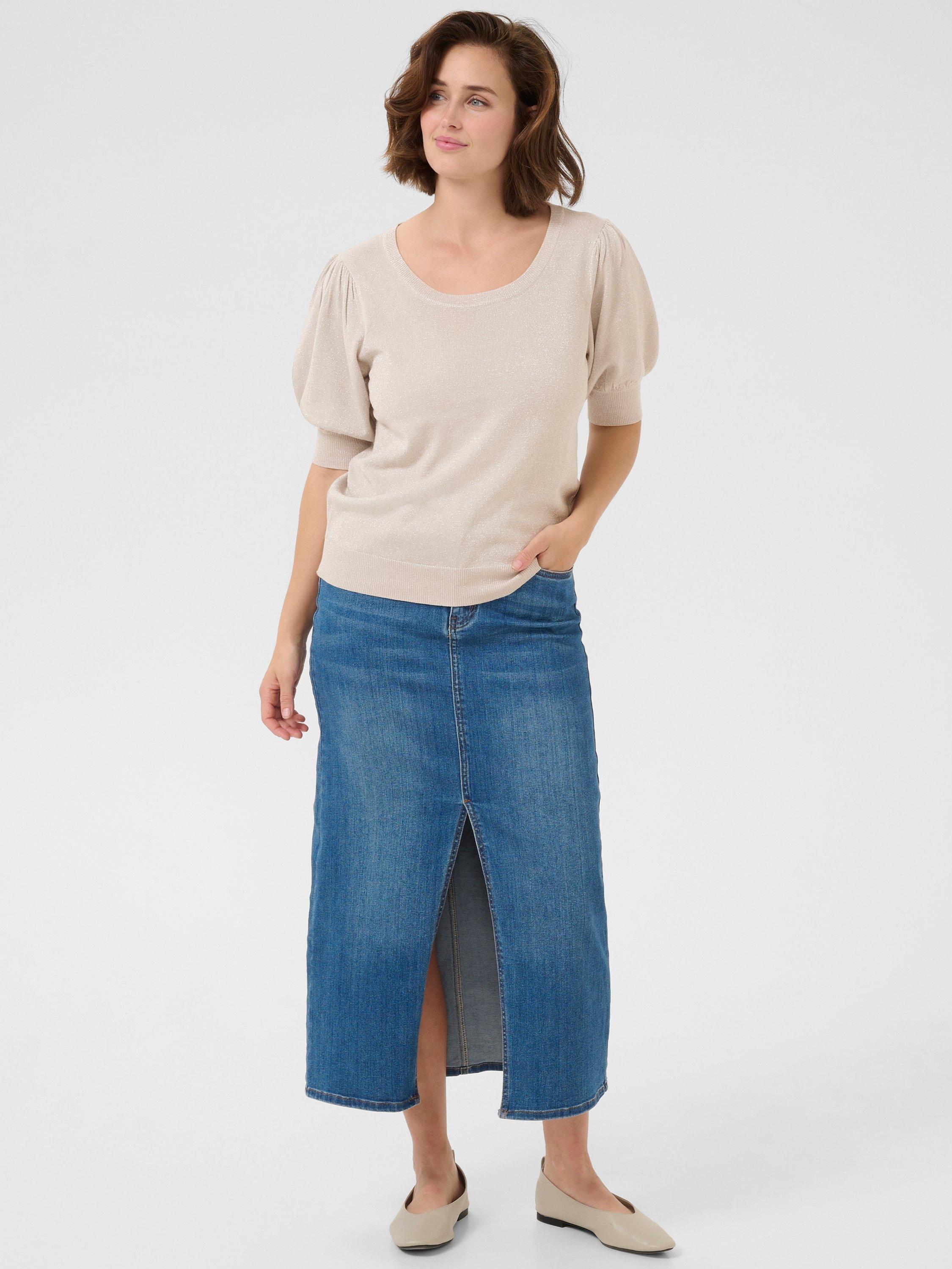 Product image 3 of 6, which shows KAFFE Regina Scoop Neck Short Sleeve Jumper, Mid Grey, XS