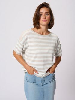 KAFFE Regina Stripe Short Sleeve Jumper, Grey/White