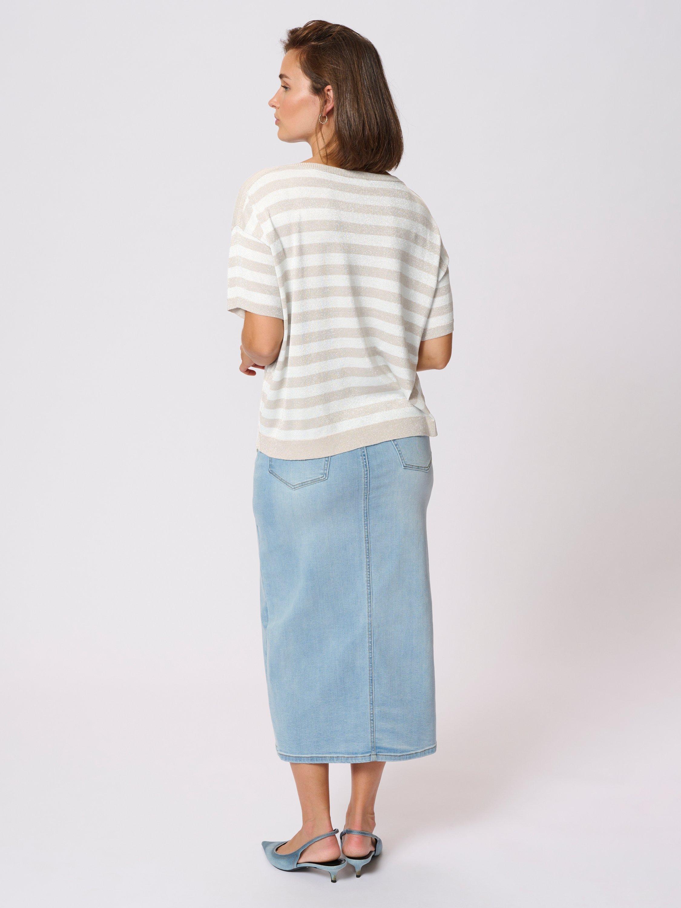 Product image 2 of 6, which shows KAFFE Regina Stripe Short Sleeve Jumper, Grey/White, XS