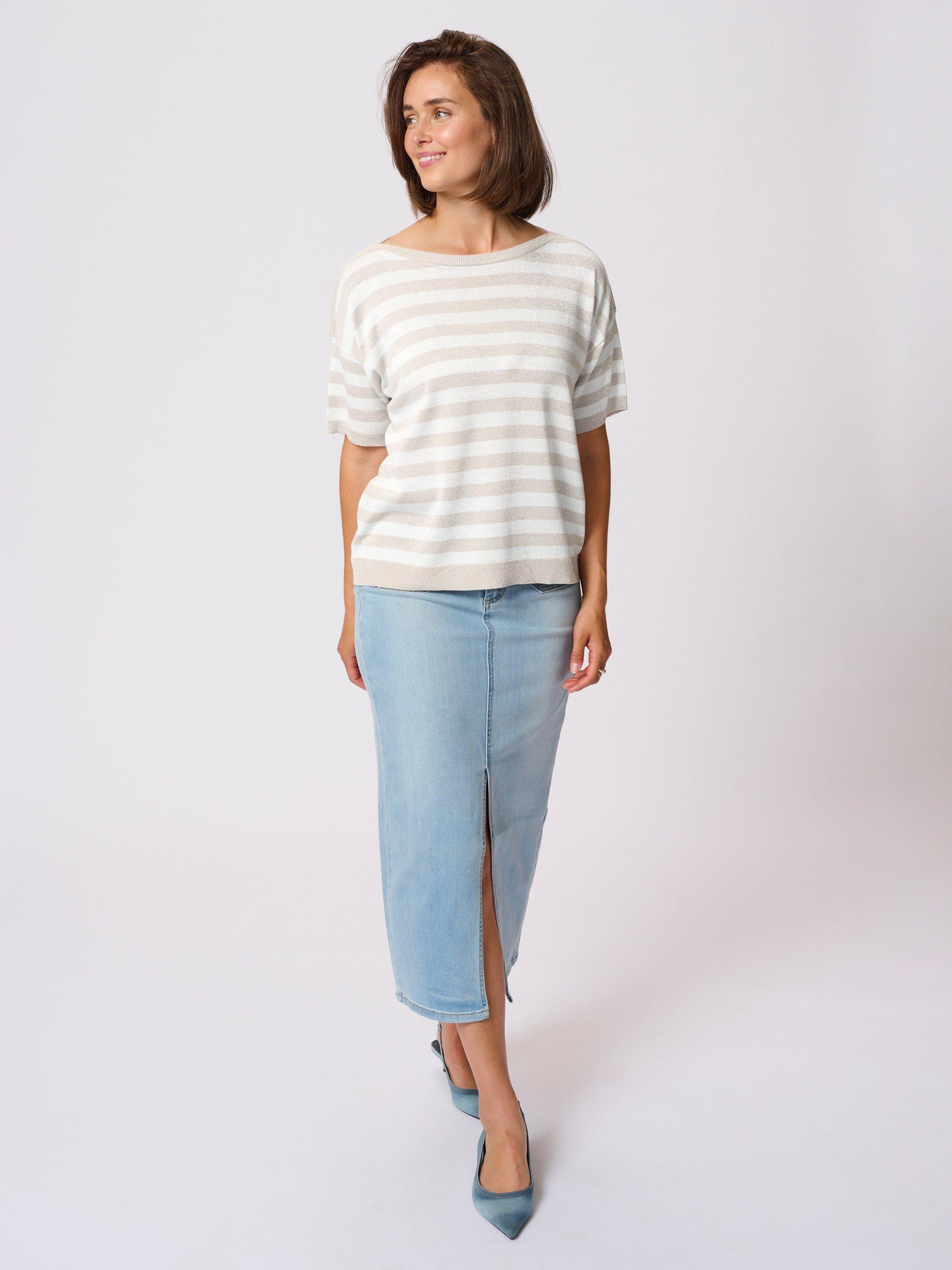 Product image 3 of 6, which shows KAFFE Regina Stripe Short Sleeve Jumper, Grey/White, XS