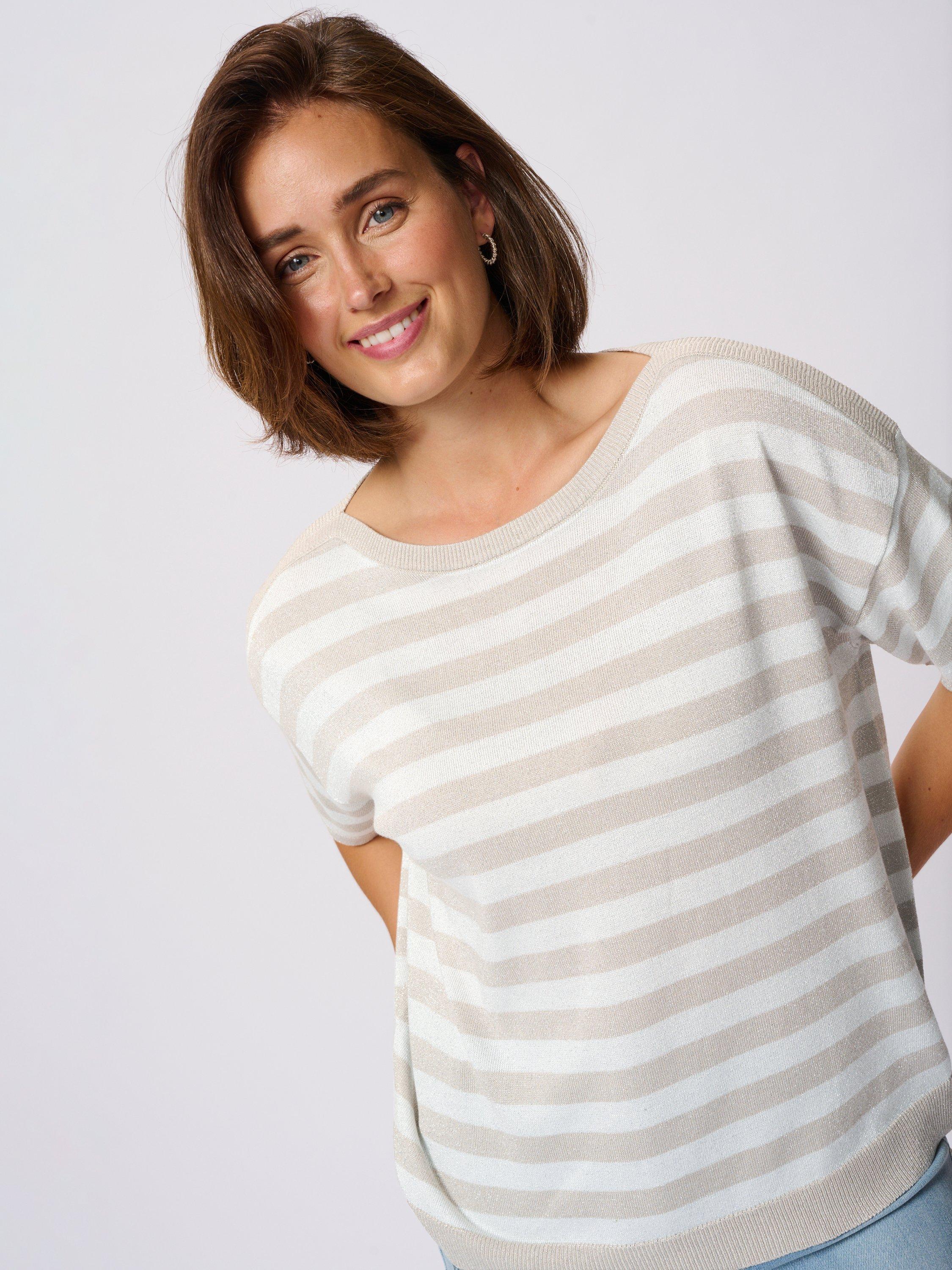 Product image 4 of 6, which shows KAFFE Regina Stripe Short Sleeve Jumper, Grey/White, XS