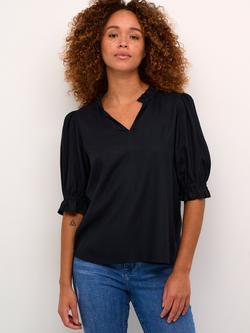 KAFFE Elly Ruffle Neck Top, Black, Black