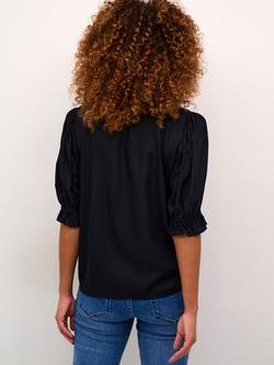 KAFFE Elly Ruffle Neck Top, Black - view 2, Black