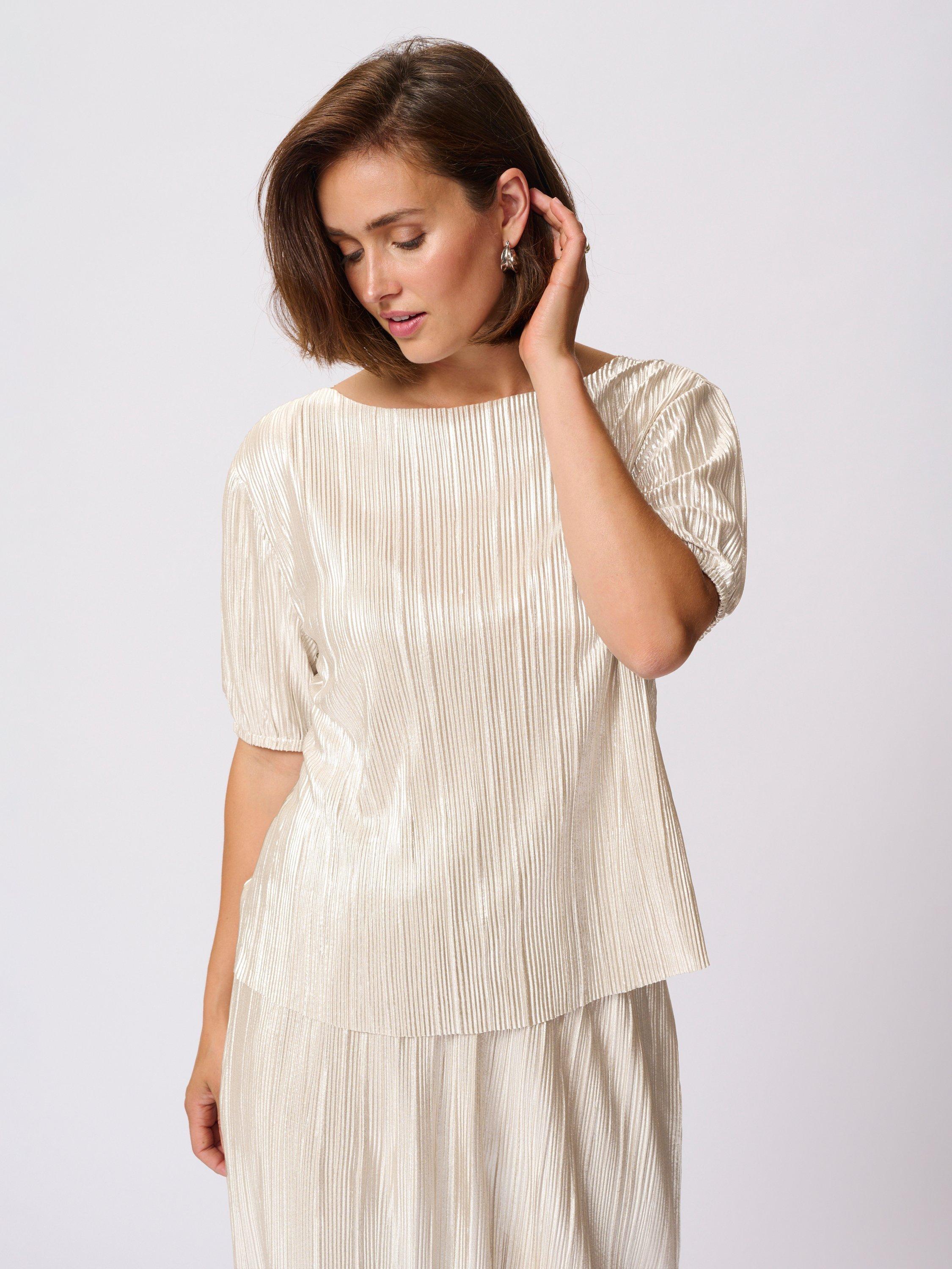 Product image 1 of 6, which shows KAFFE KAgalexi Short Sleeved Metallic Blouse, Gold, 8