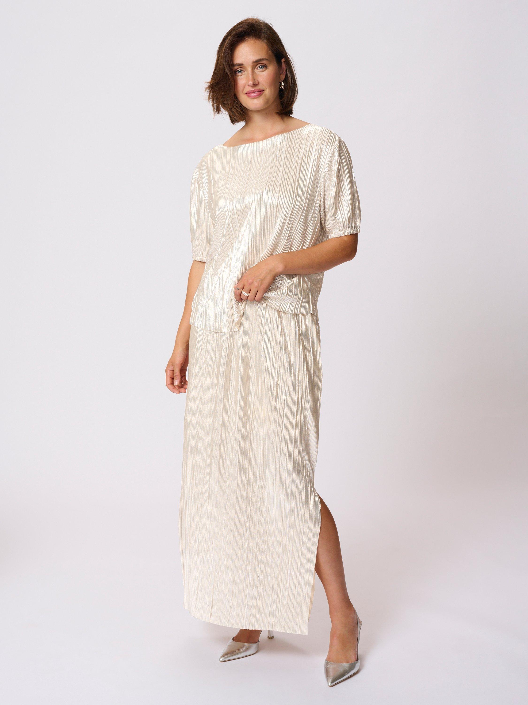 Product image 3 of 6, which shows KAFFE KAgalexi Short Sleeved Metallic Blouse, Gold, 8
