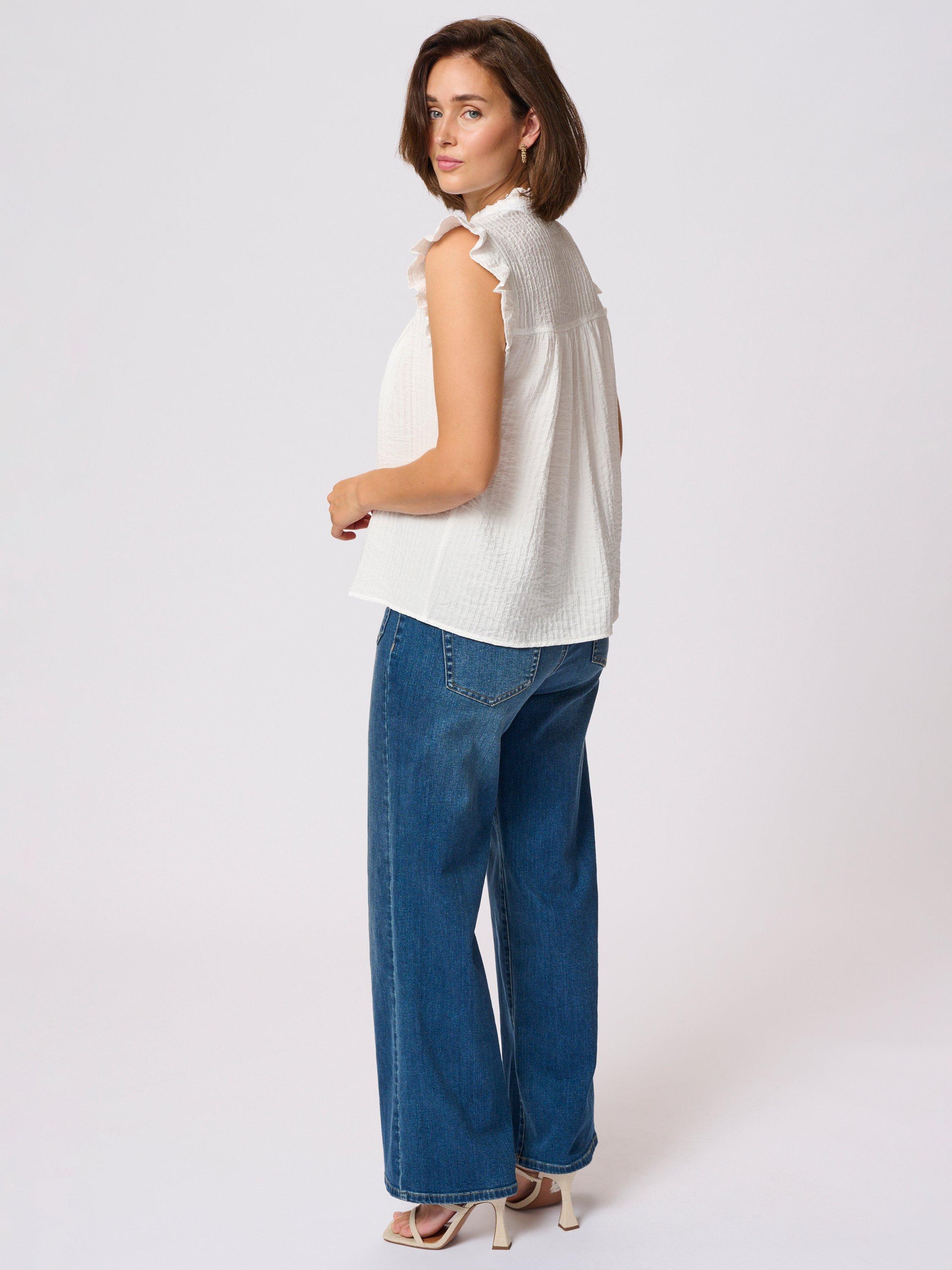 Product image 2 of 6, which shows KAFFE KAliany High Neck Frill Sleeved Blouse, White, 8