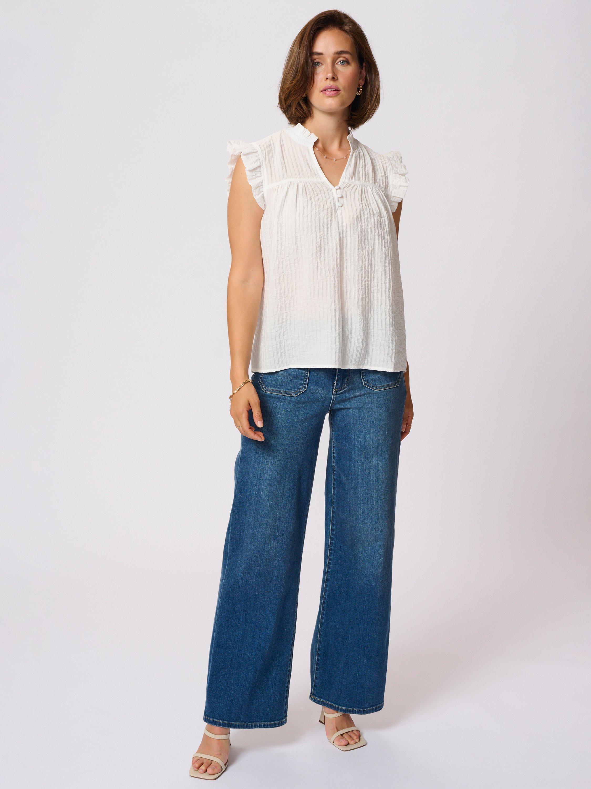 Product image 3 of 6, which shows KAFFE KAliany High Neck Frill Sleeved Blouse, White, 8