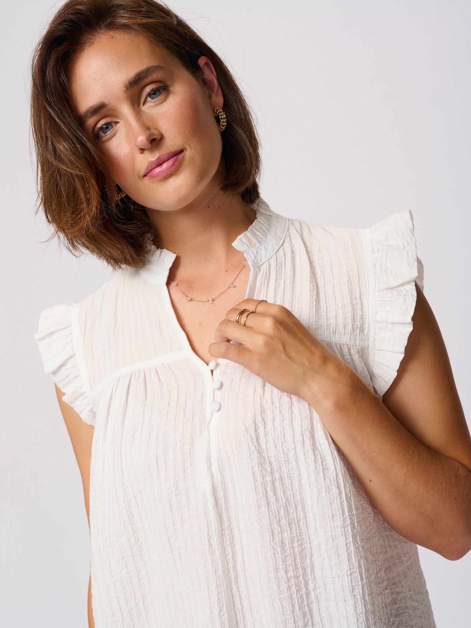 Product image 4 of 6, which shows KAFFE KAliany High Neck Frill Sleeved Blouse, White, 8