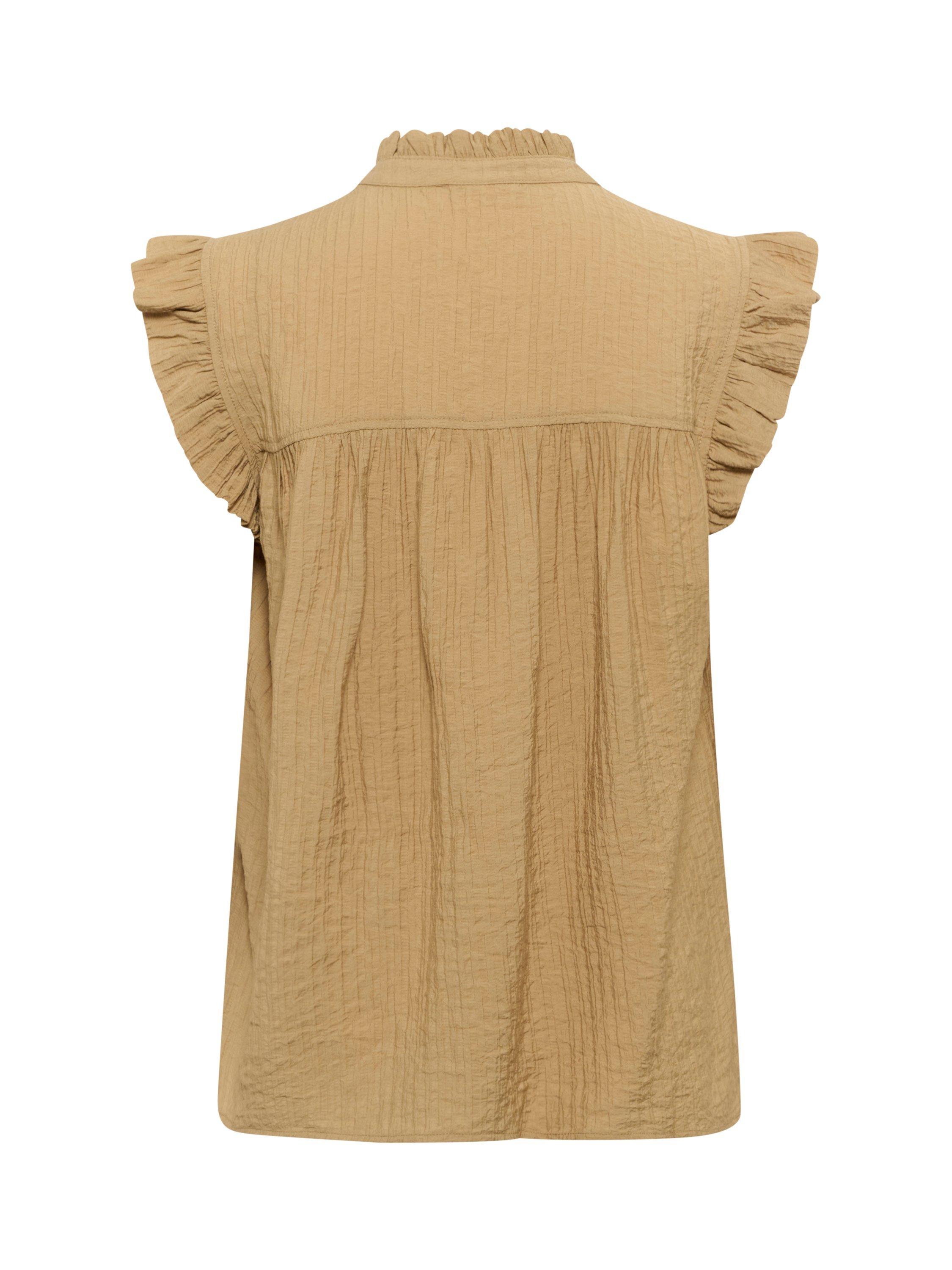 Product image 5 of 5, which shows KAFFE KAliany High Neck Frill Sleeved Blouse, Beige, 12
