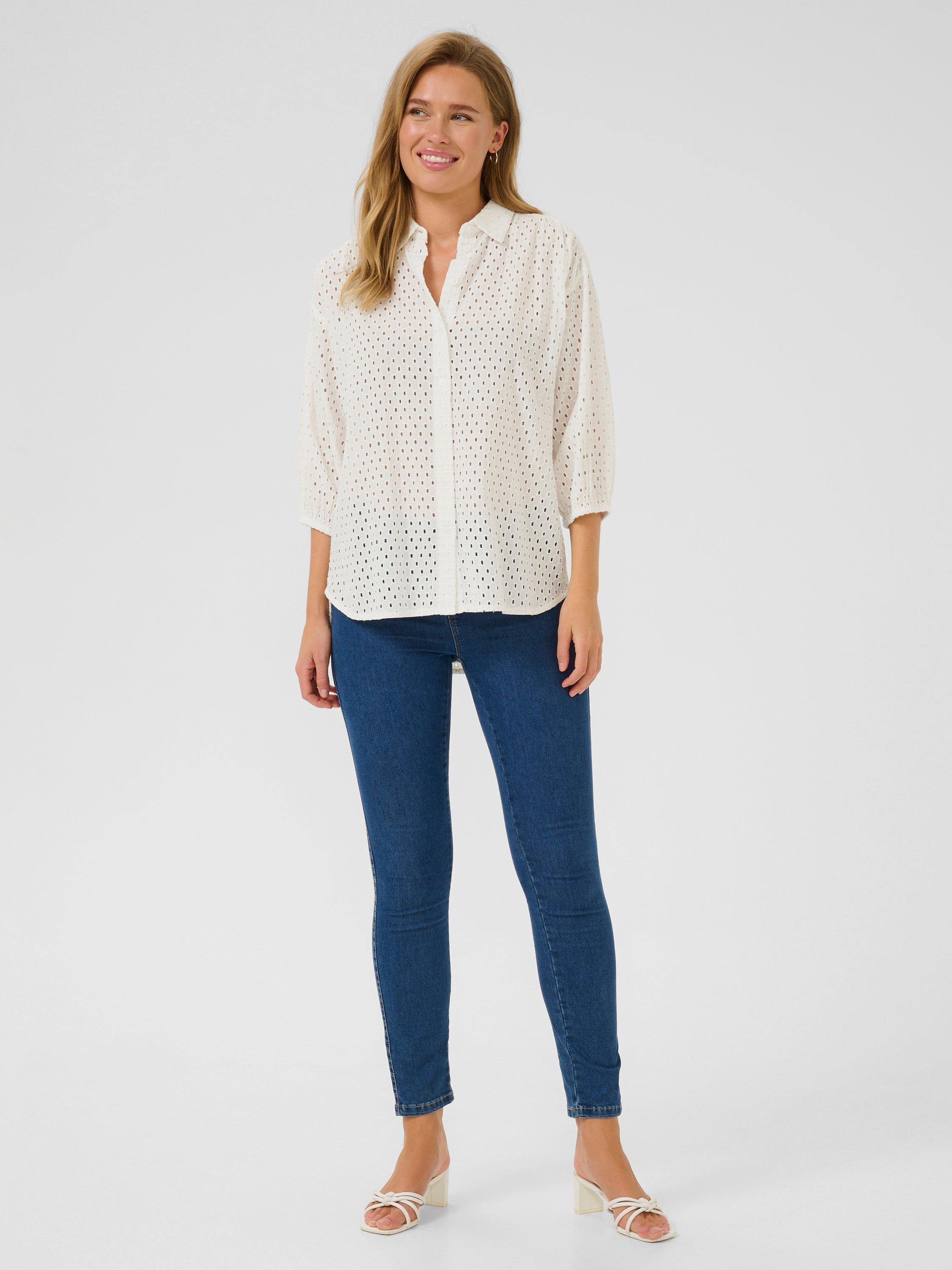 Product image 3 of 6, which shows KAFFE Rumba Broderie Anglaise Shirt, White, 8