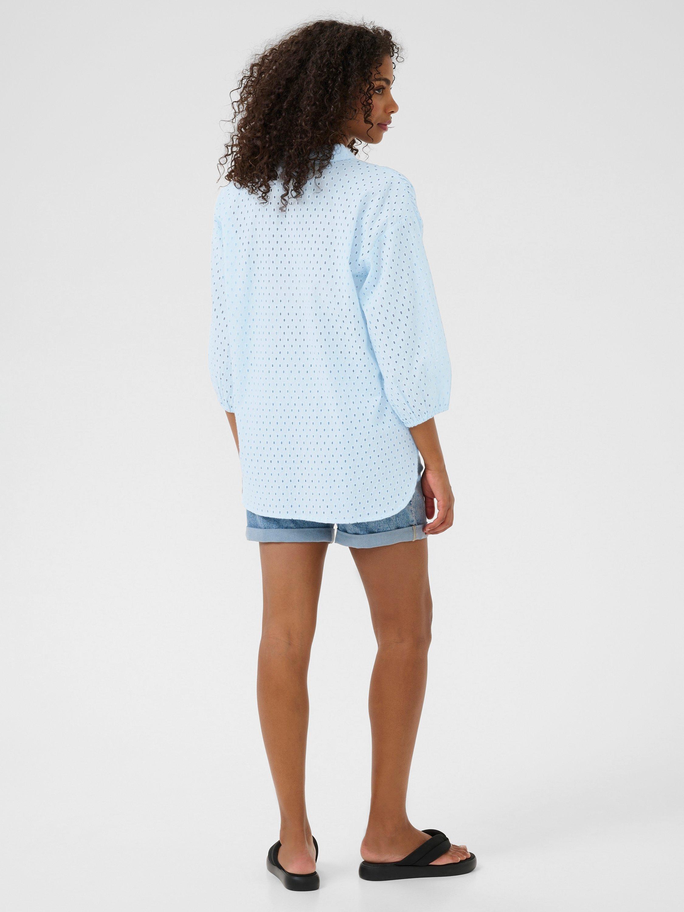 Product image 2 of 5, which shows KAFFE Rumba Broderie Anglaise Shirt, Mid Blue, 8