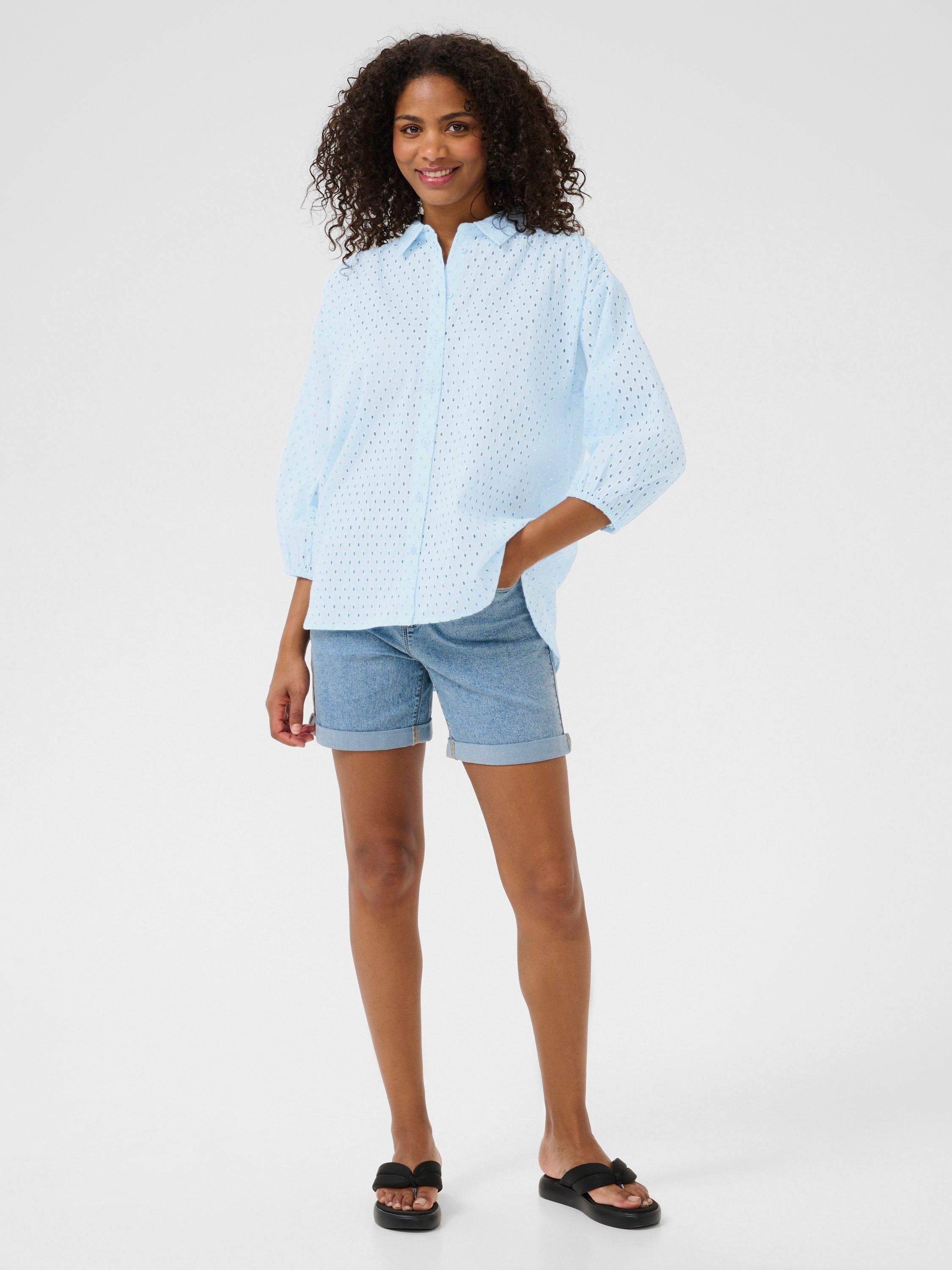 Product image 3 of 5, which shows KAFFE Rumba Broderie Anglaise Shirt, Mid Blue, 8