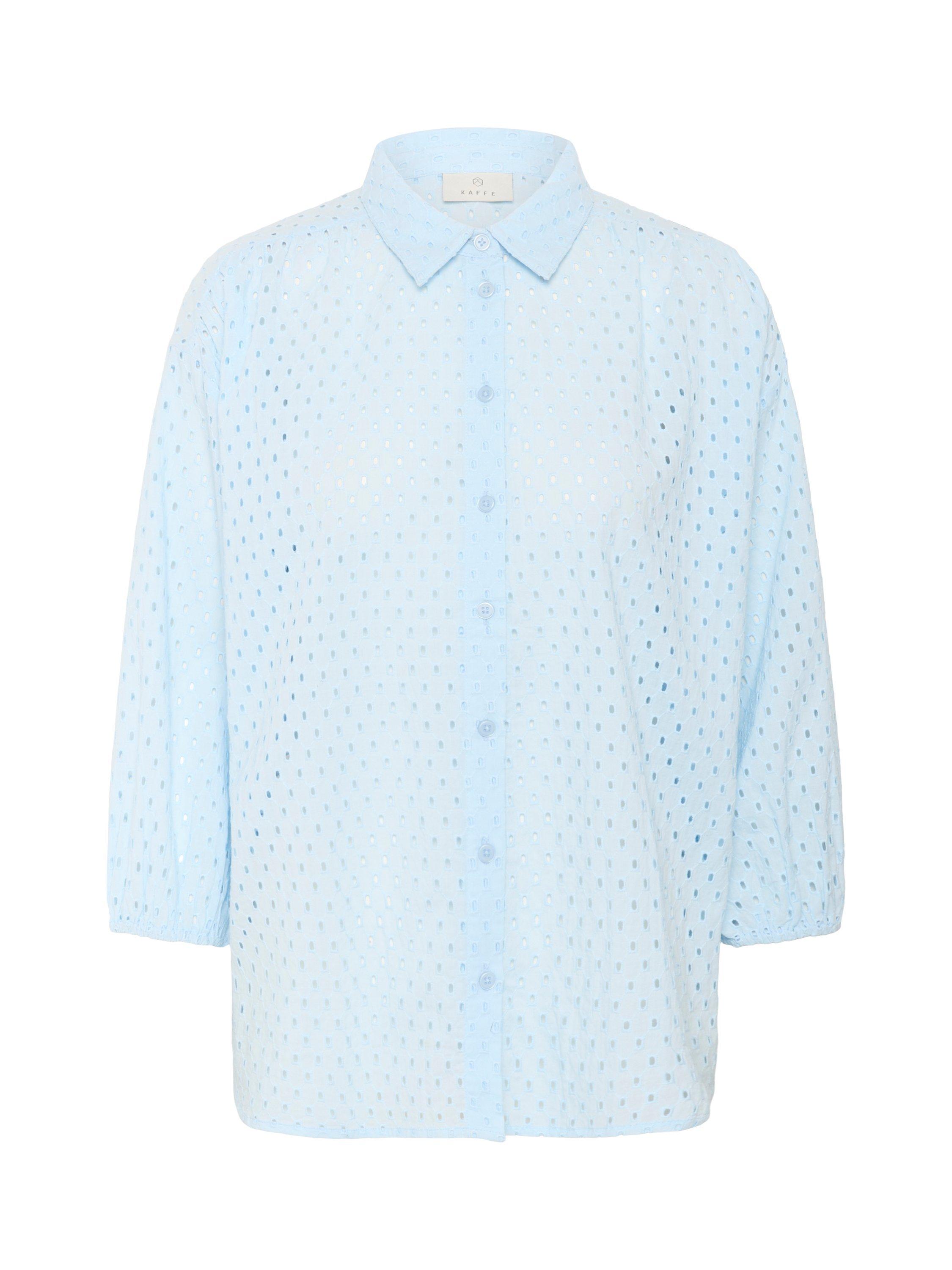 Product image 4 of 5, which shows KAFFE Rumba Broderie Anglaise Shirt, Mid Blue, 8