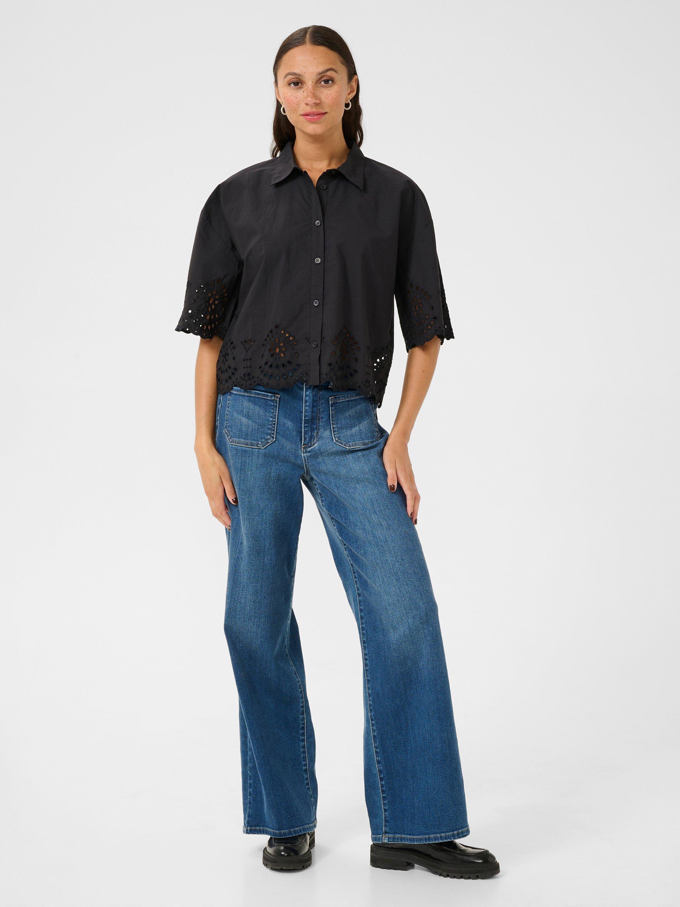 Product image 3 of 6, which shows KAFFE Carly Broderie Anglaise Shirt, Black, 8
