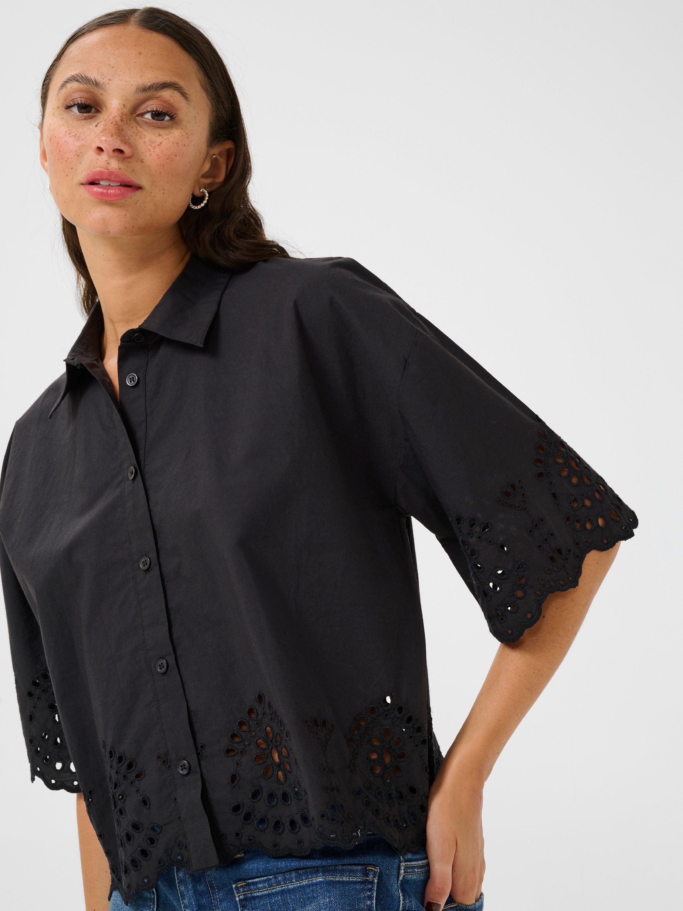 Product image 4 of 6, which shows KAFFE Carly Broderie Anglaise Shirt, Black, 8