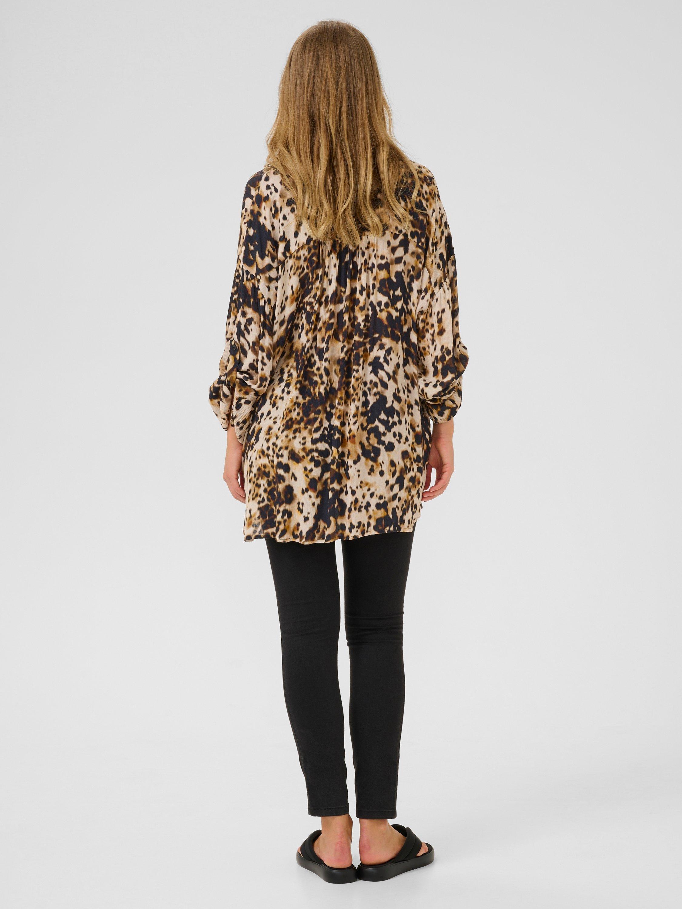 Product image 2 of 6, which shows KAFFE Thora Amber Animal Print Shirt, Beige, 8