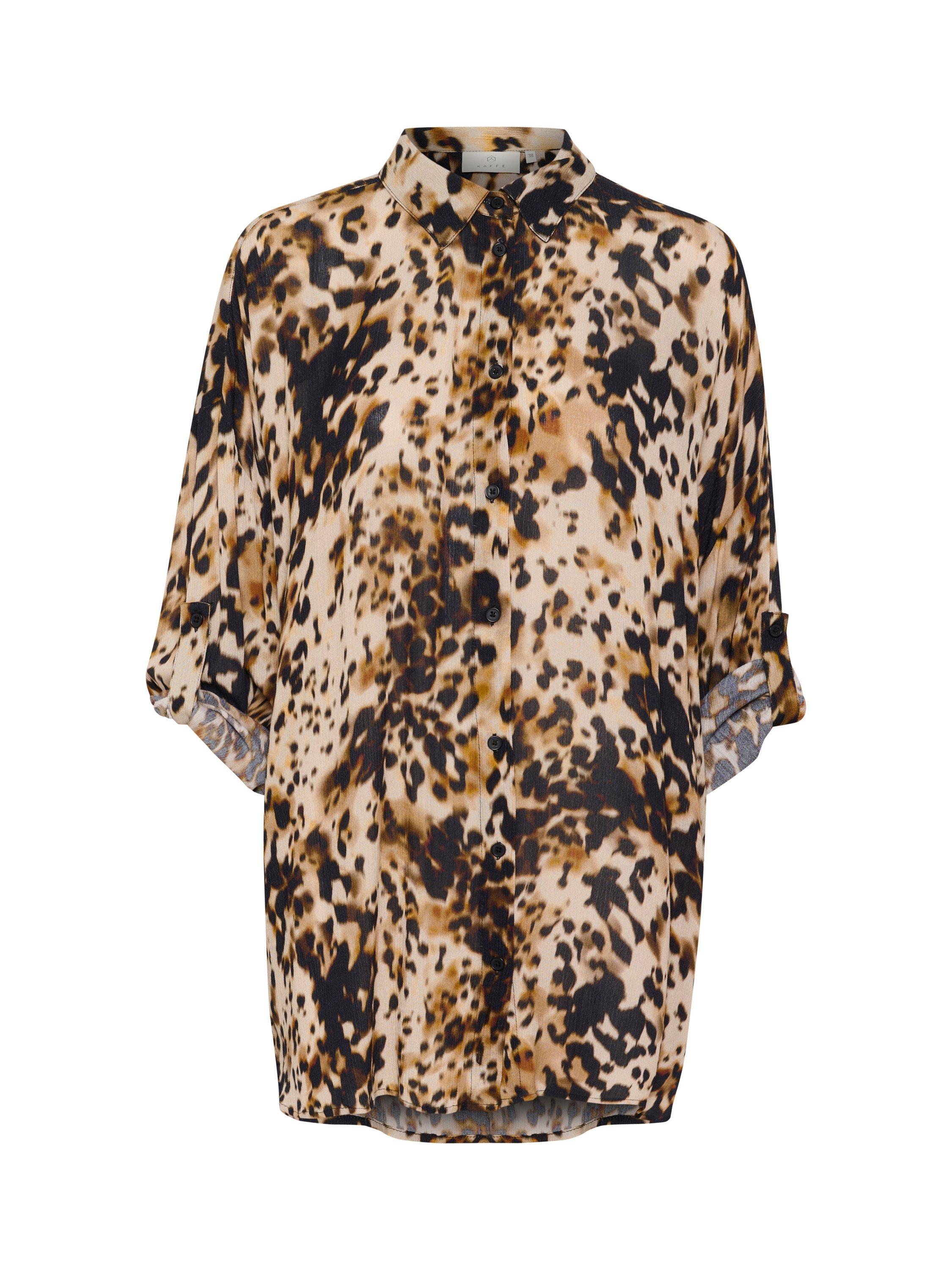 Product image 5 of 6, which shows KAFFE Thora Amber Animal Print Shirt, Beige, 8