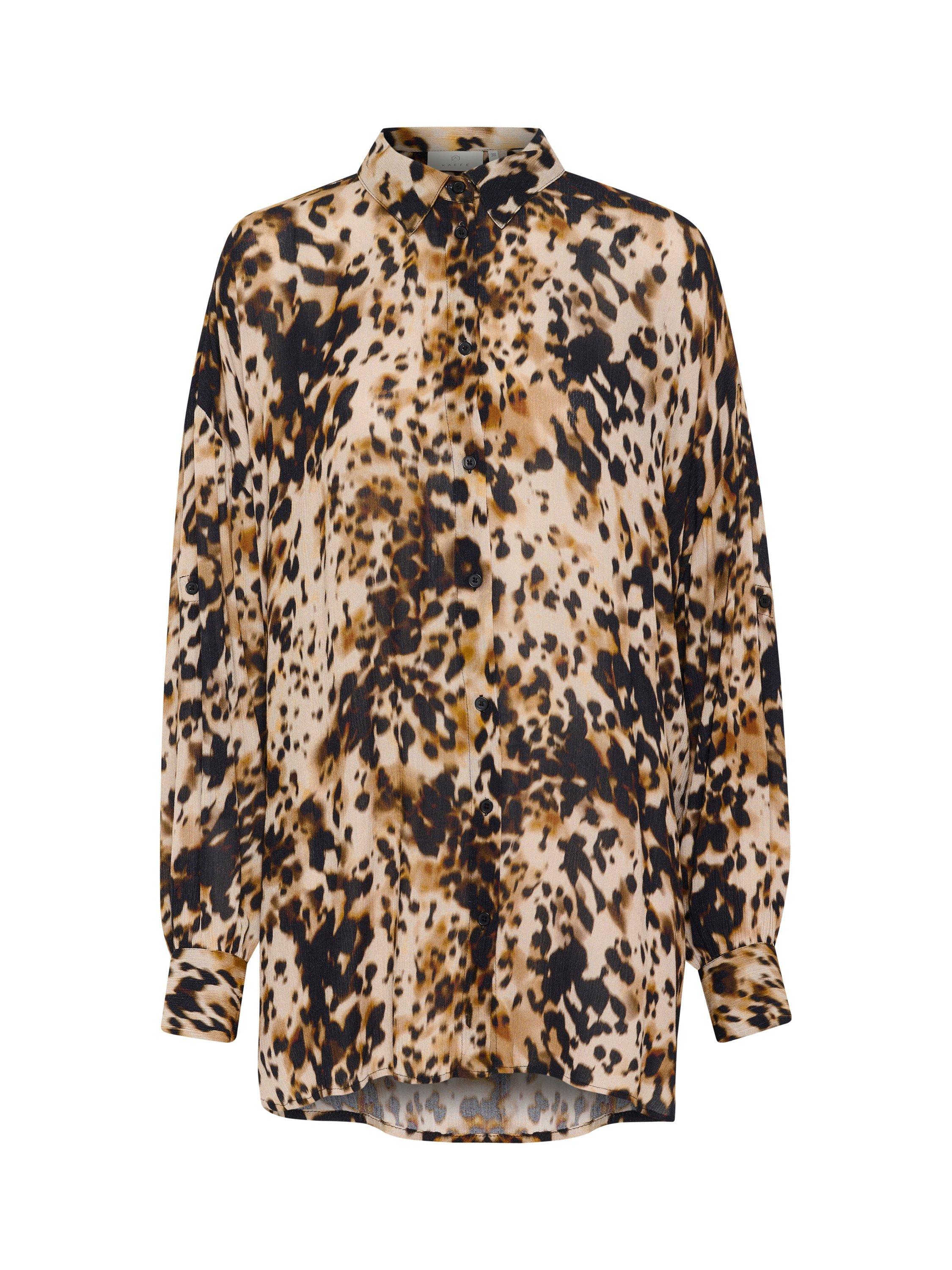 Product image 6 of 6, which shows KAFFE Thora Amber Animal Print Shirt, Beige, 8