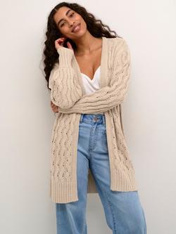 KAFFE  KAlena Long Sleeve Feather Grey Milange Knit Cardigan, Grey