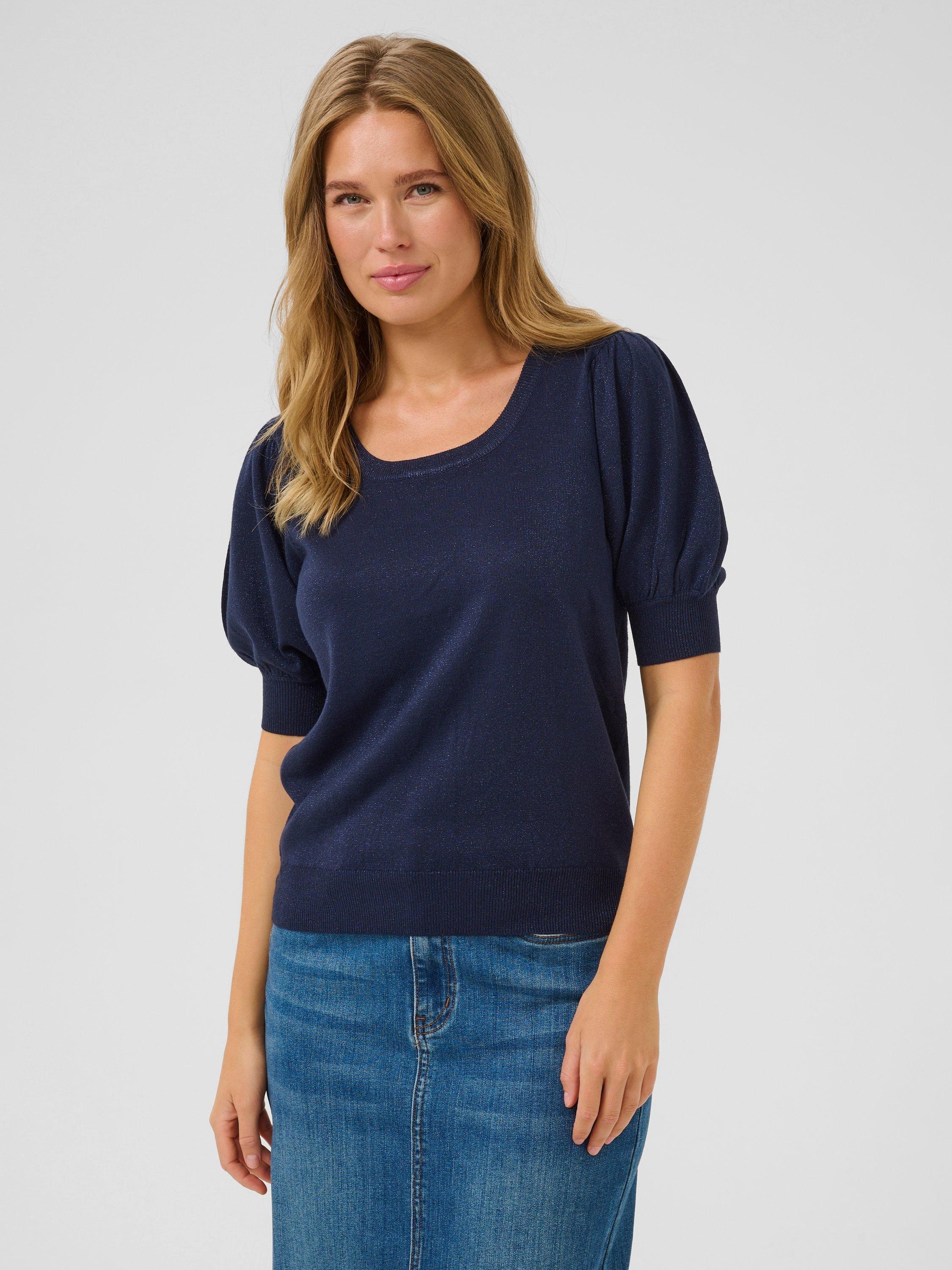 Product image 1 of 6, which shows KAFFE Regina Scoop Neck Short Sleeve Jumper, Mid Blue, XS