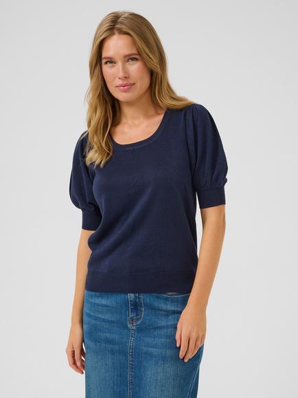 KAFFE Regina Scoop Neck Short Sleeve Jumper, Mid Blue