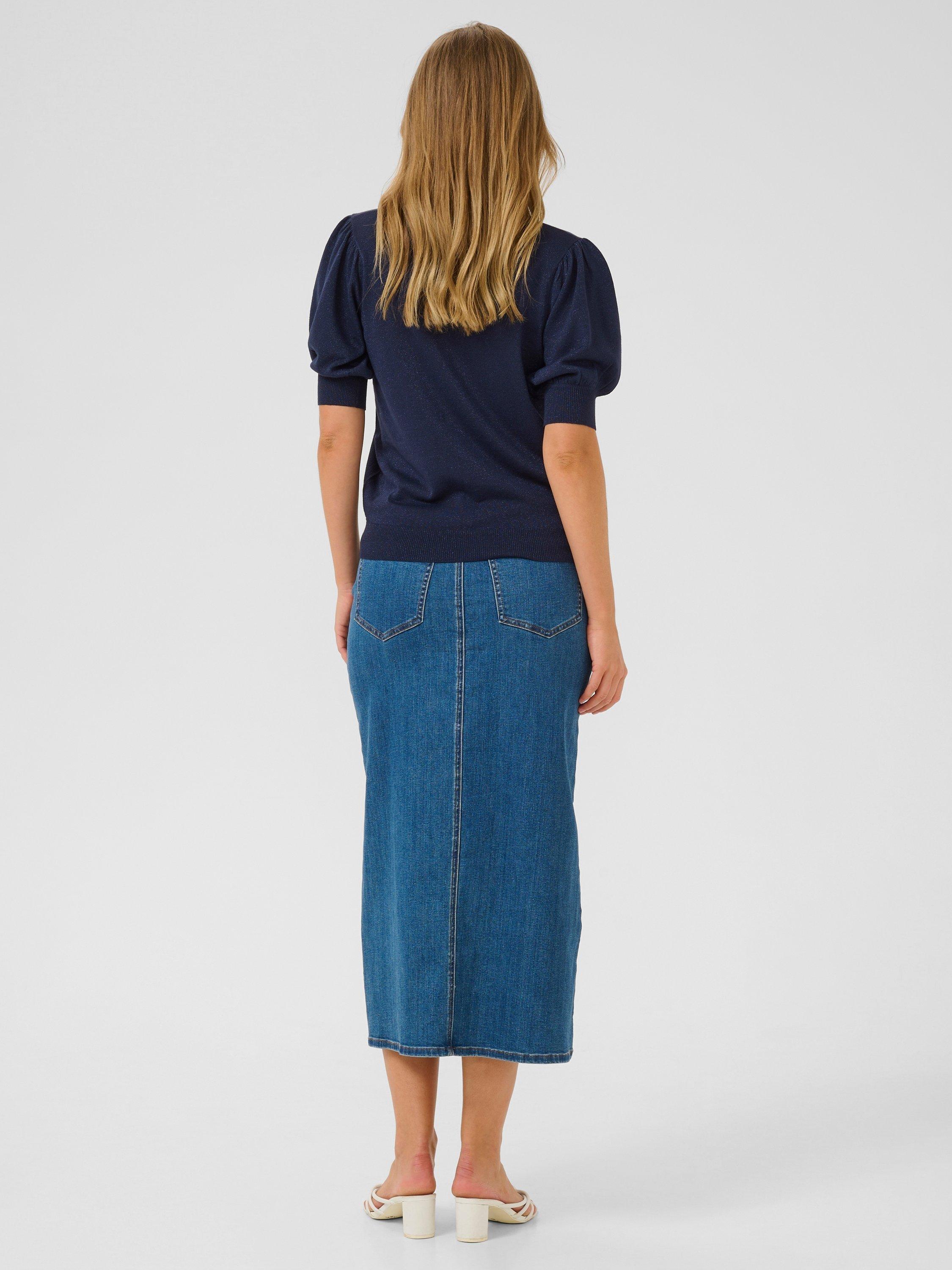 Product image 2 of 6, which shows KAFFE Regina Scoop Neck Short Sleeve Jumper, Mid Blue, XS