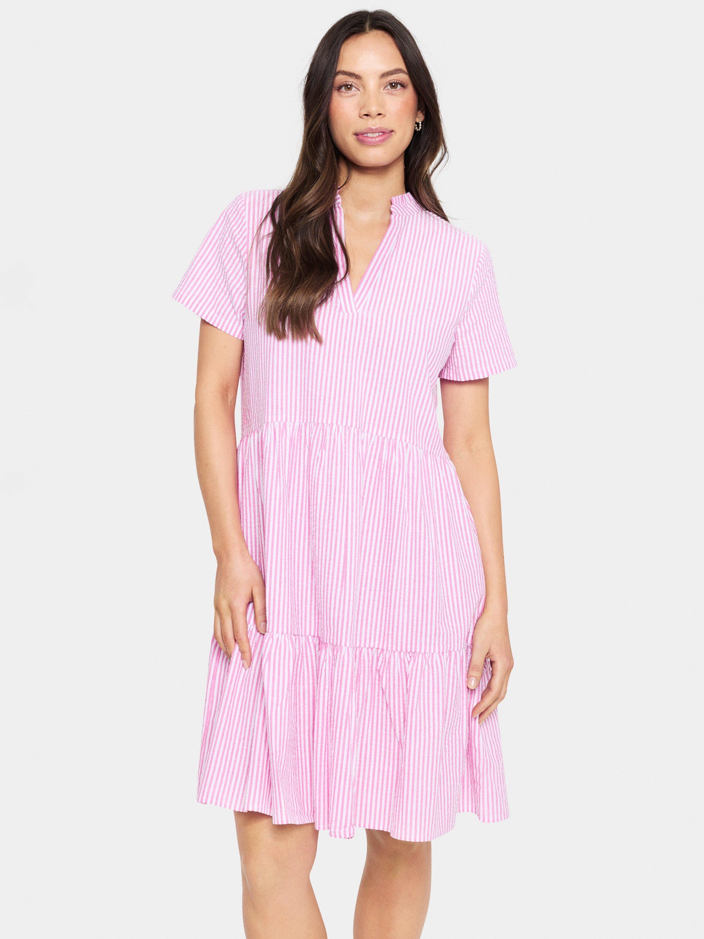 Product image 1 of 6, which shows Saint Tropez Elmiko Stripe Dress, Fandango Pink/White, XS
