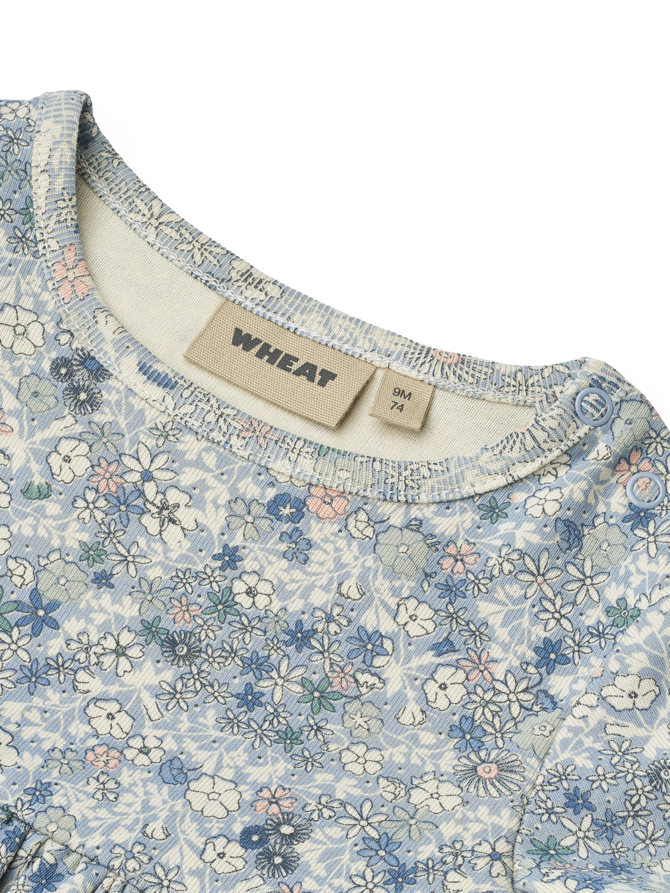 Product image 3 of 3, which shows WHEAT Baby Nova Short Sleeve Floral Jersey Dress, Blue, 6 months