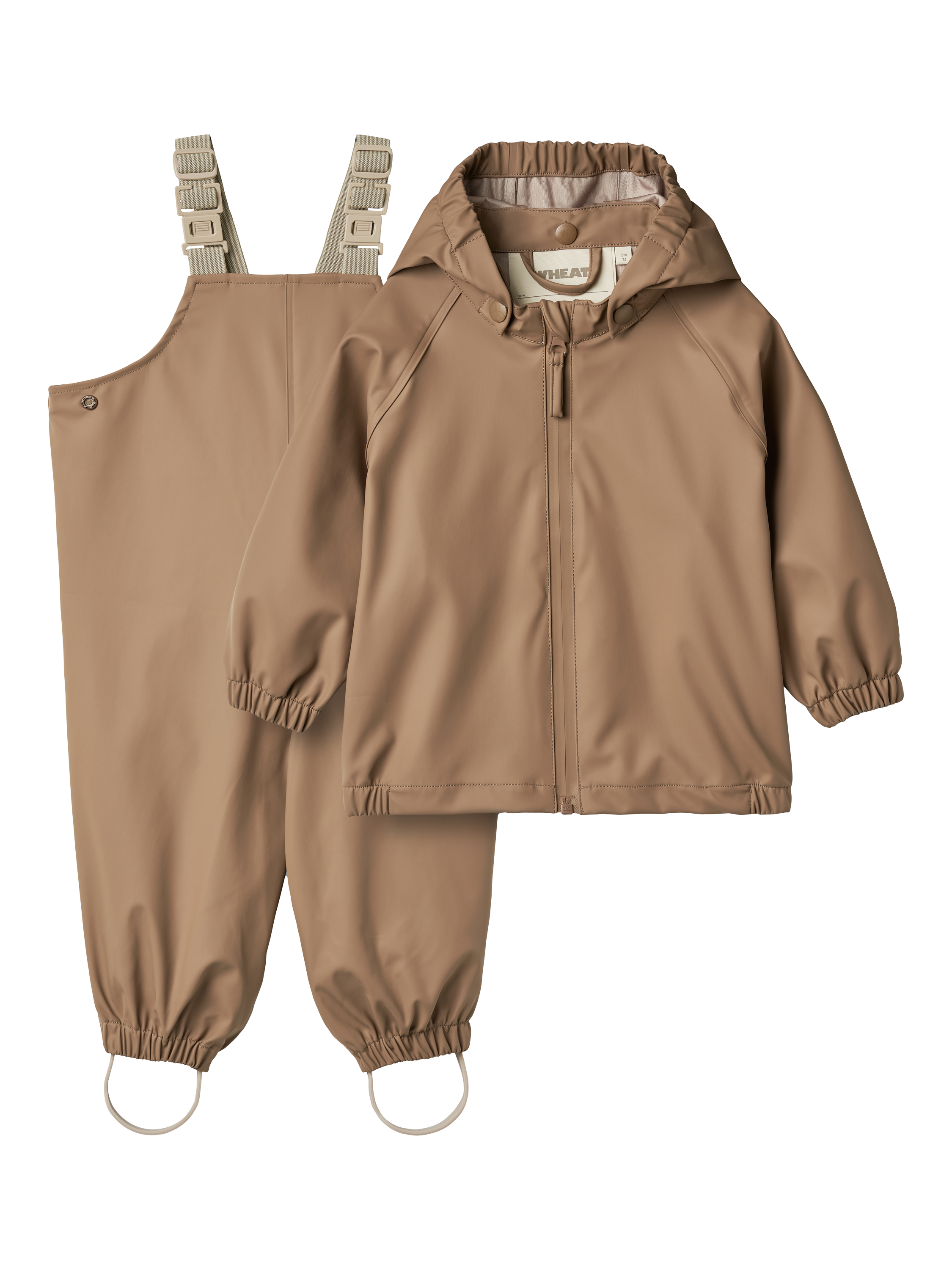 Product image 1 of 2, which shows WHEAT Baby Charlie Waterproof Rainwear Jacket & Trousers Set, Hazel, 9 months