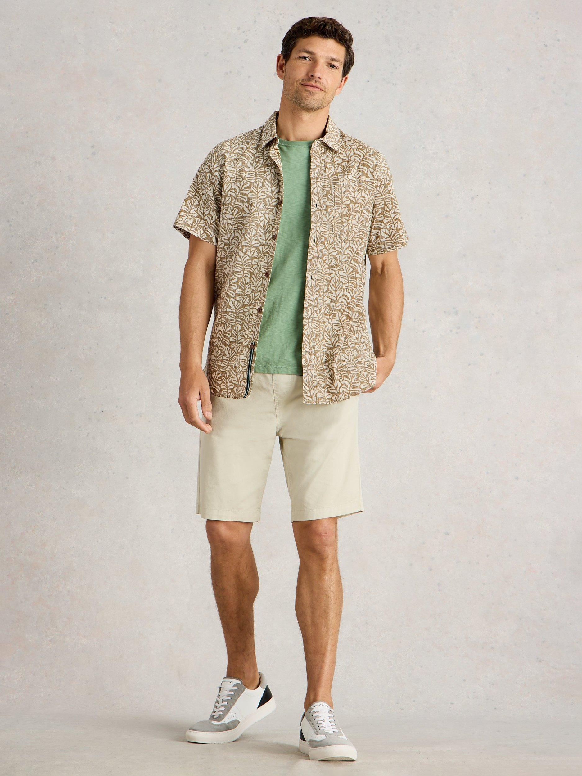 Product image 1 of 6, which shows White Stuff Finsbury Cotton Regular Leaf Print Shirt, Green/Multi, XS