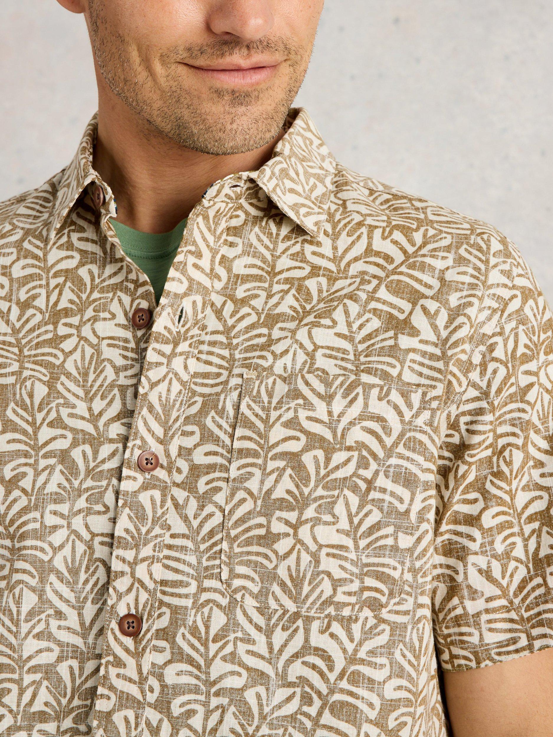 Product image 3 of 6, which shows White Stuff Finsbury Cotton Regular Leaf Print Shirt, Green/Multi, XS