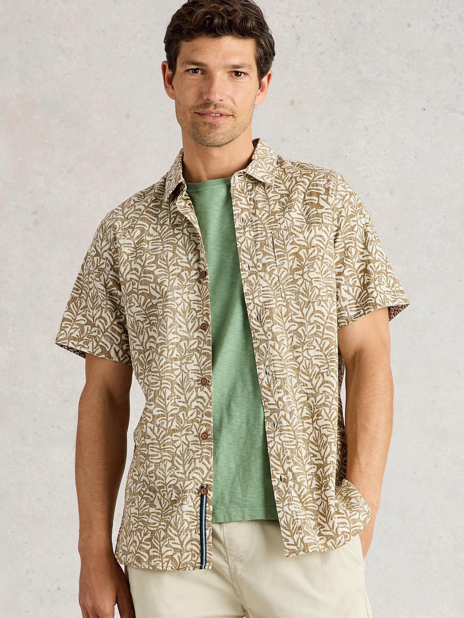 Product image 4 of 6, which shows White Stuff Finsbury Cotton Regular Leaf Print Shirt, Green/Multi, XS