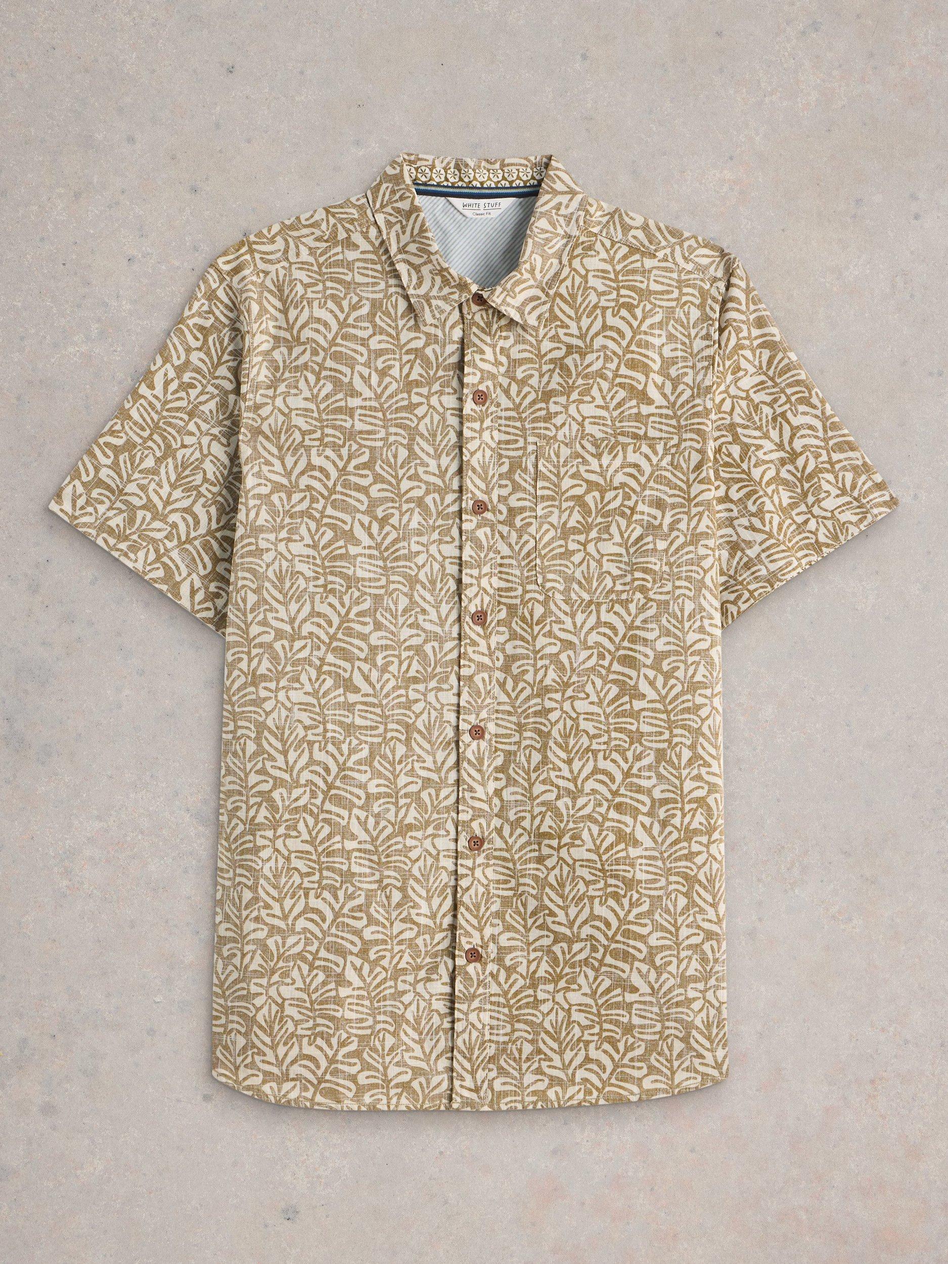 Product image 5 of 6, which shows White Stuff Finsbury Cotton Regular Leaf Print Shirt, Green/Multi, XS