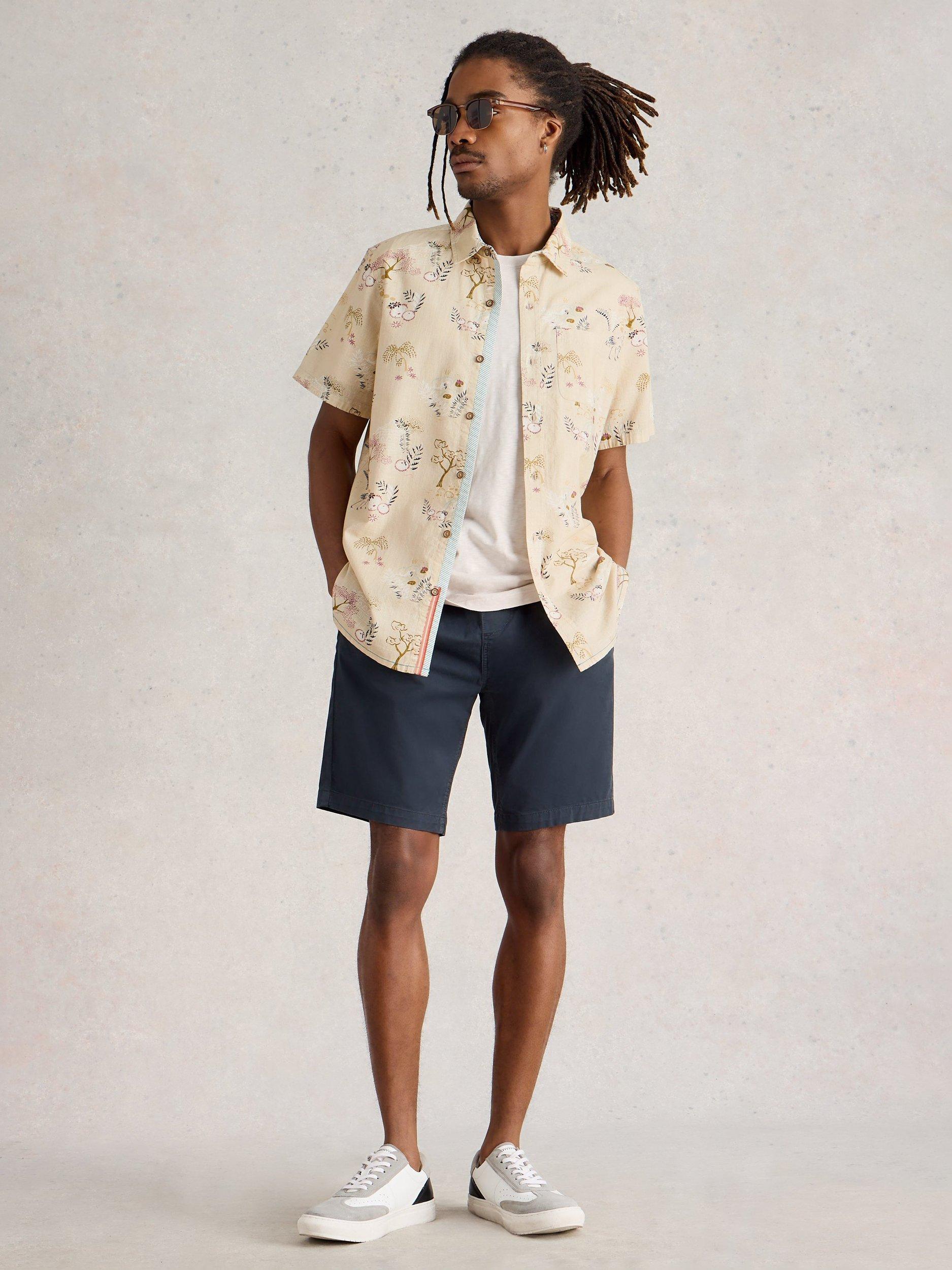 Product image 1 of 6, which shows White Stuff Finsbury Organic Cotton Regular Fit Leaf Print Shirt, Natural/Multi, XS