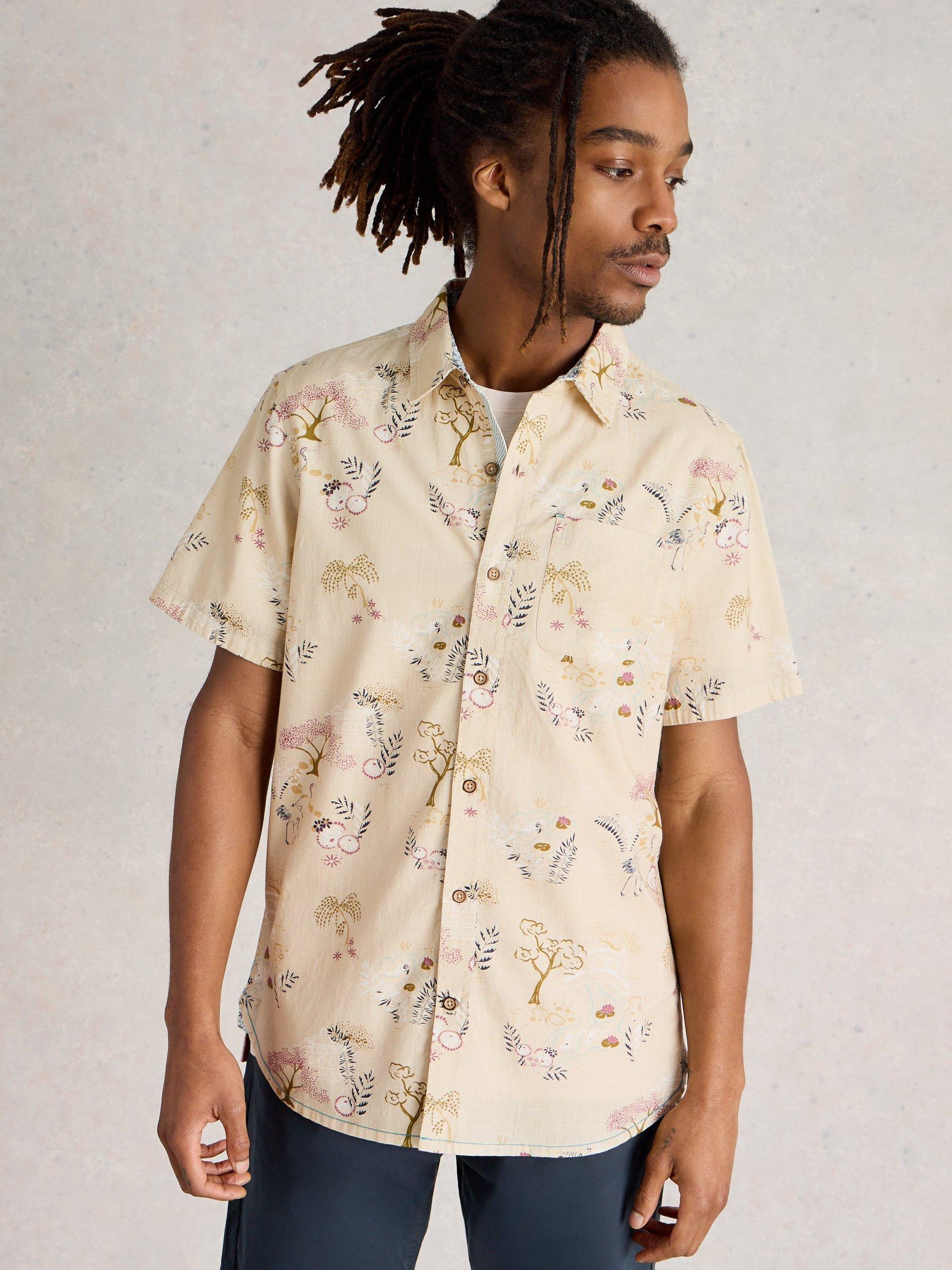 Product image 3 of 6, which shows White Stuff Finsbury Organic Cotton Regular Fit Leaf Print Shirt, Natural/Multi, XS