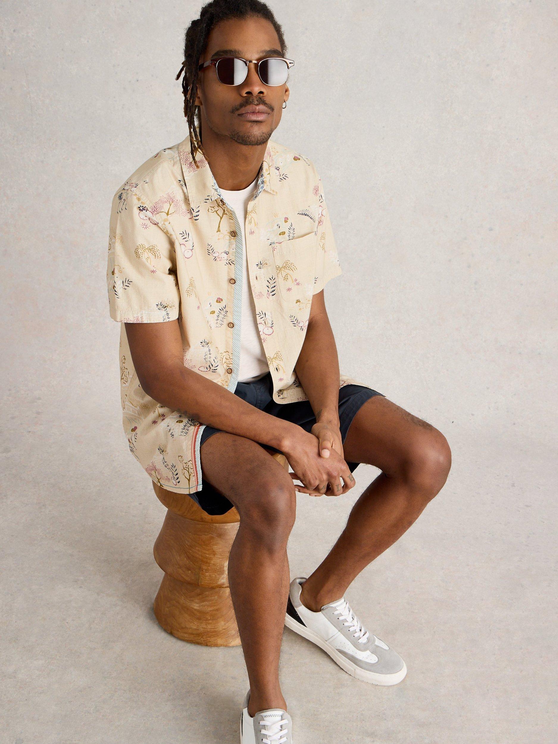 Product image 4 of 6, which shows White Stuff Finsbury Organic Cotton Regular Fit Leaf Print Shirt, Natural/Multi, XS