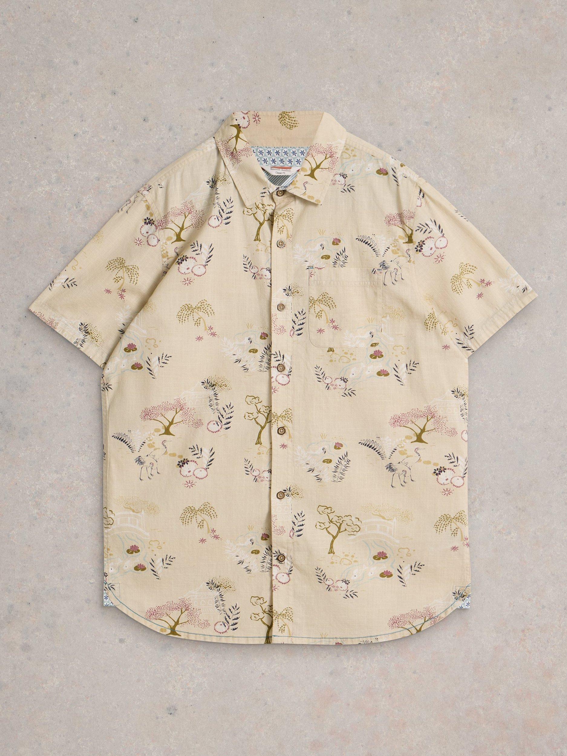 Product image 5 of 6, which shows White Stuff Finsbury Organic Cotton Regular Fit Leaf Print Shirt, Natural/Multi, XS