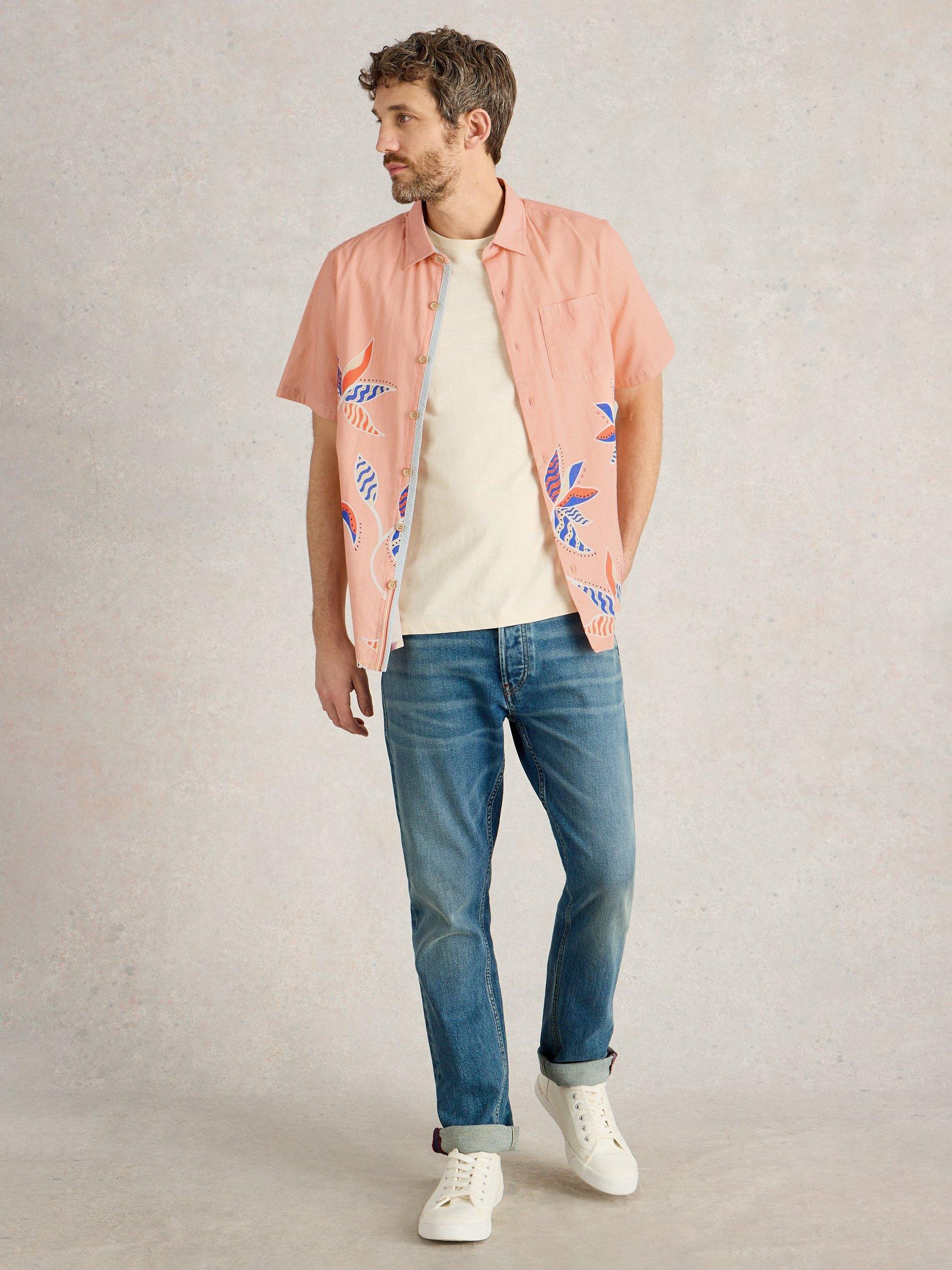Product image 1 of 6, which shows White Stuff Finsbury Cotton Regular Fit Leaf Print Shirt, Pink/Multi, S