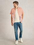 White Stuff Finsbury Cotton Regular Fit Leaf Print Shirt, Pink/Multi