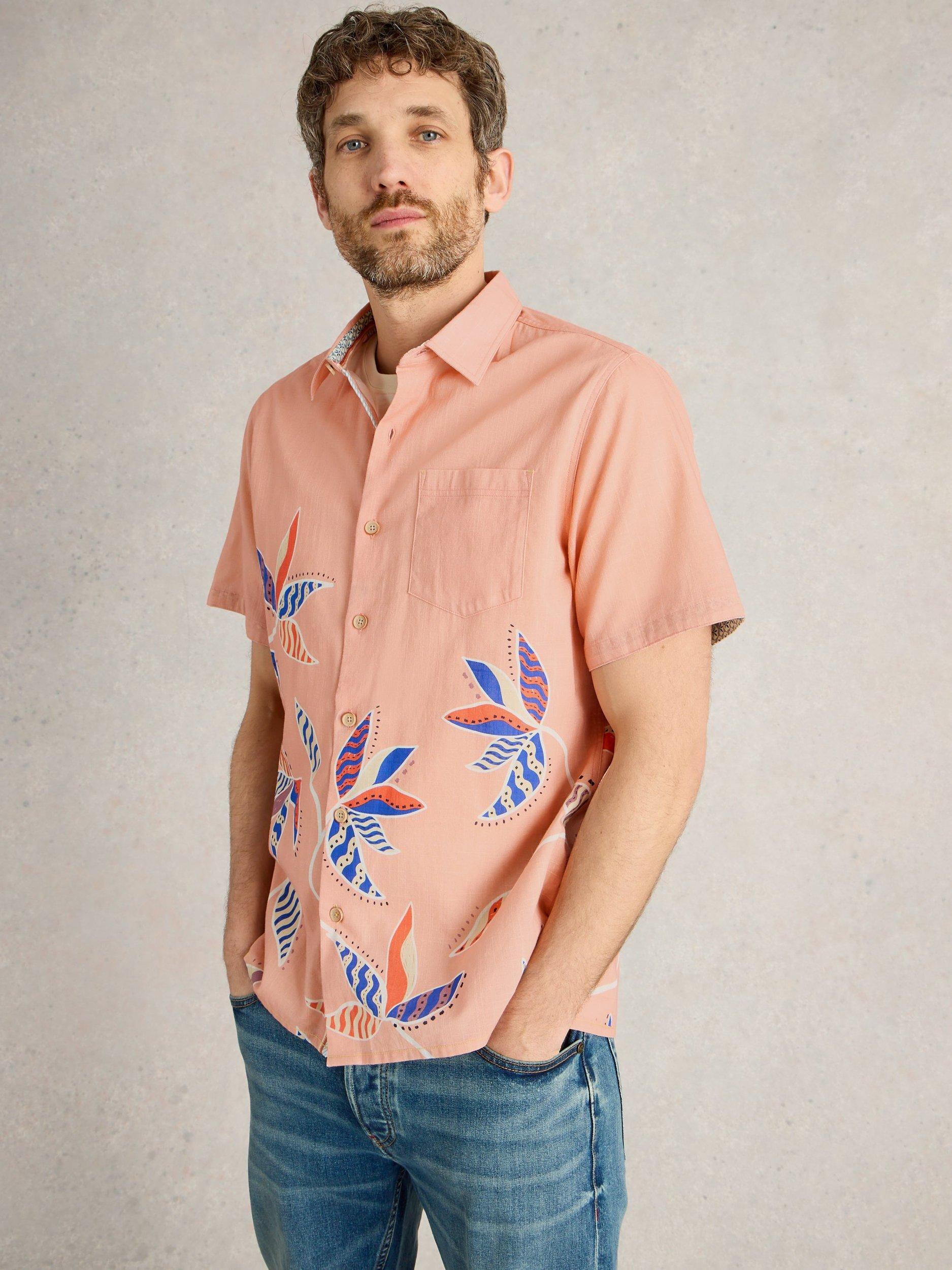 Product image 3 of 6, which shows White Stuff Finsbury Cotton Regular Fit Leaf Print Shirt, Pink/Multi, S