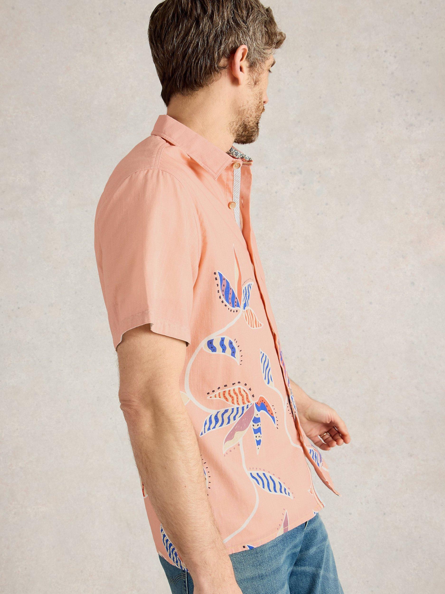 Product image 4 of 6, which shows White Stuff Finsbury Cotton Regular Fit Leaf Print Shirt, Pink/Multi, S
