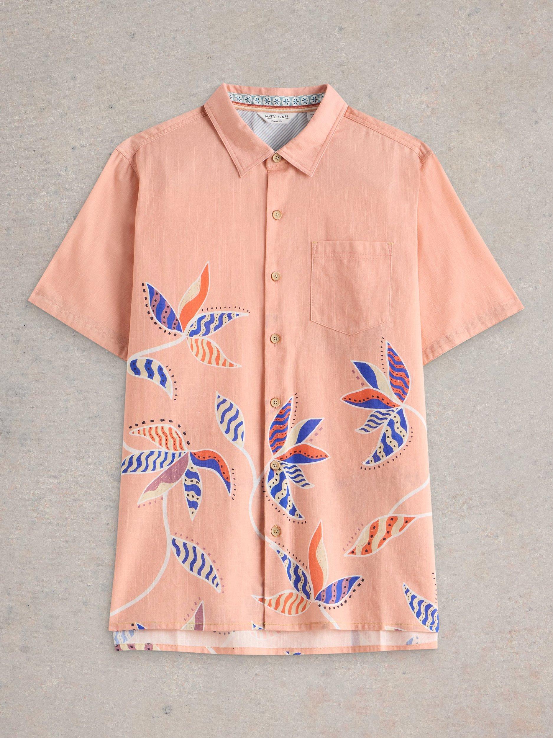 Product image 5 of 6, which shows White Stuff Finsbury Cotton Regular Fit Leaf Print Shirt, Pink/Multi, S