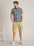 White Stuff Cotton Regular Fit Short Sleeve Tropical Polo Shirt, Blue/Multi