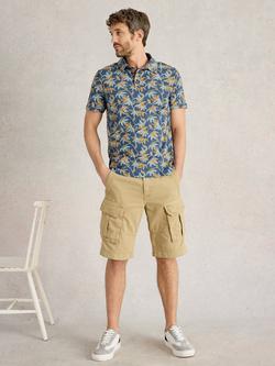 White Stuff Cotton Regular Fit Short Sleeve Tropical Polo Shirt, Blue/Multi, Blue/Multi