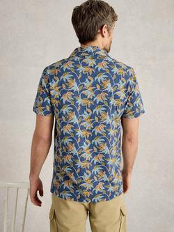 White Stuff Cotton Regular Fit Short Sleeve Tropical Polo Shirt, Blue/Multi - view 2, Blue/Multi